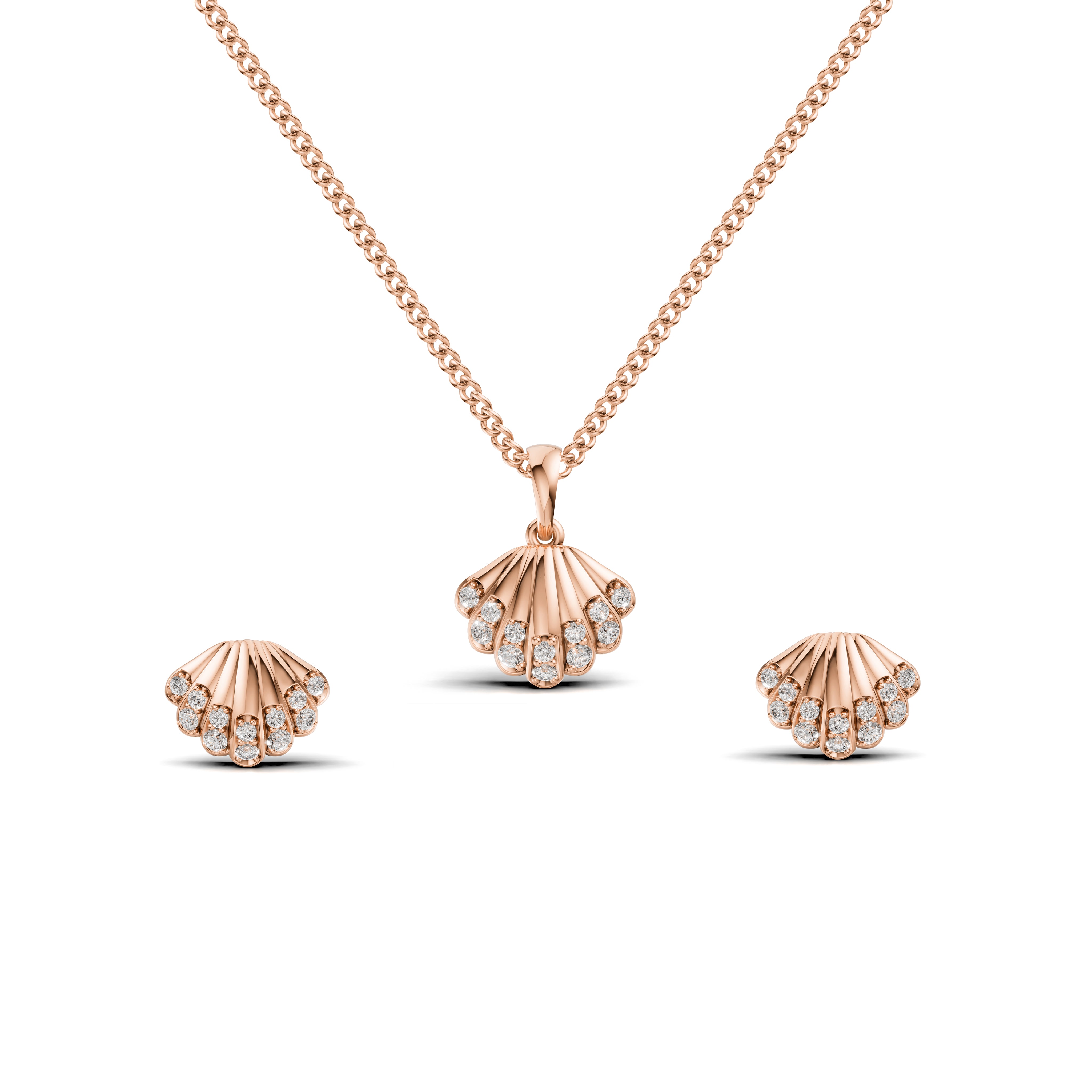 Seashell Diamond Pendant & Earring Set