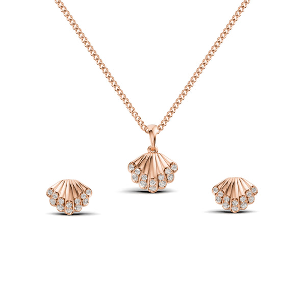 Seashell Diamond Pendant & Earring Set