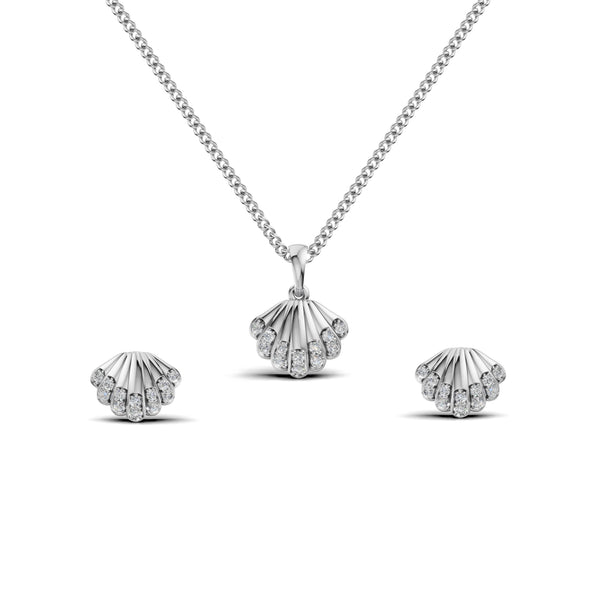 Seashell Diamond Pendant & Earring Set