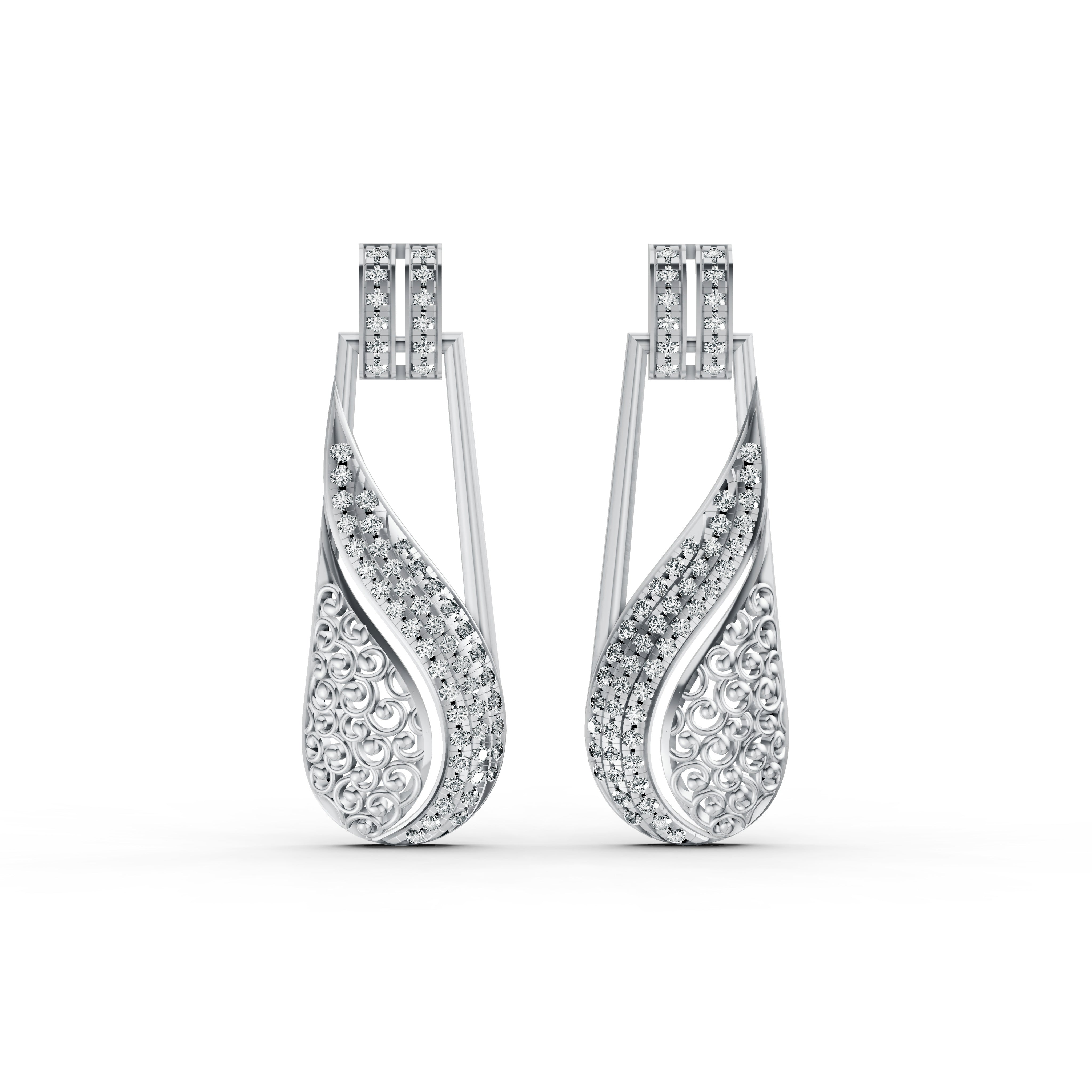 Elegant Wave Diamond Drop Earrings