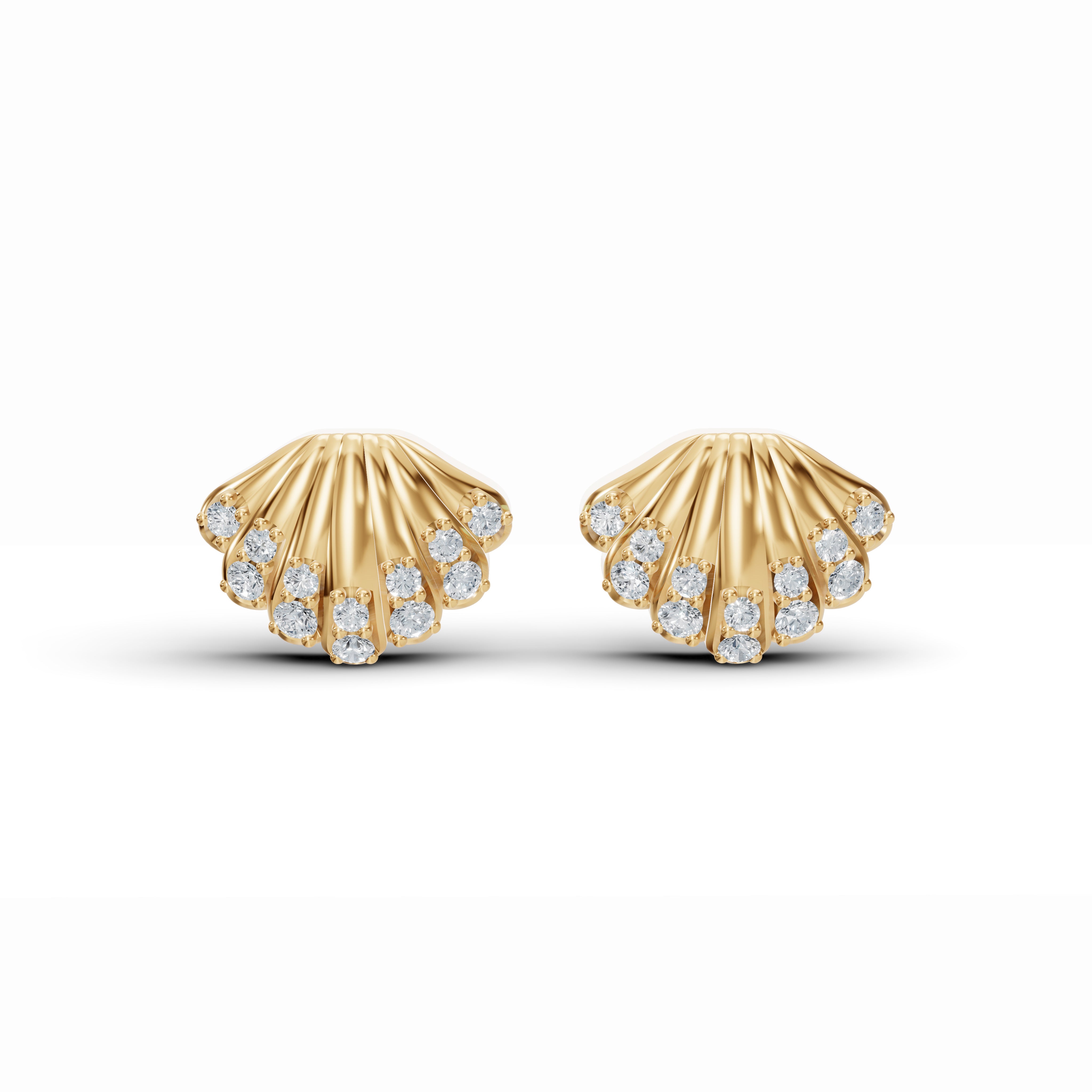 Seashell Diamond Stud Earrings