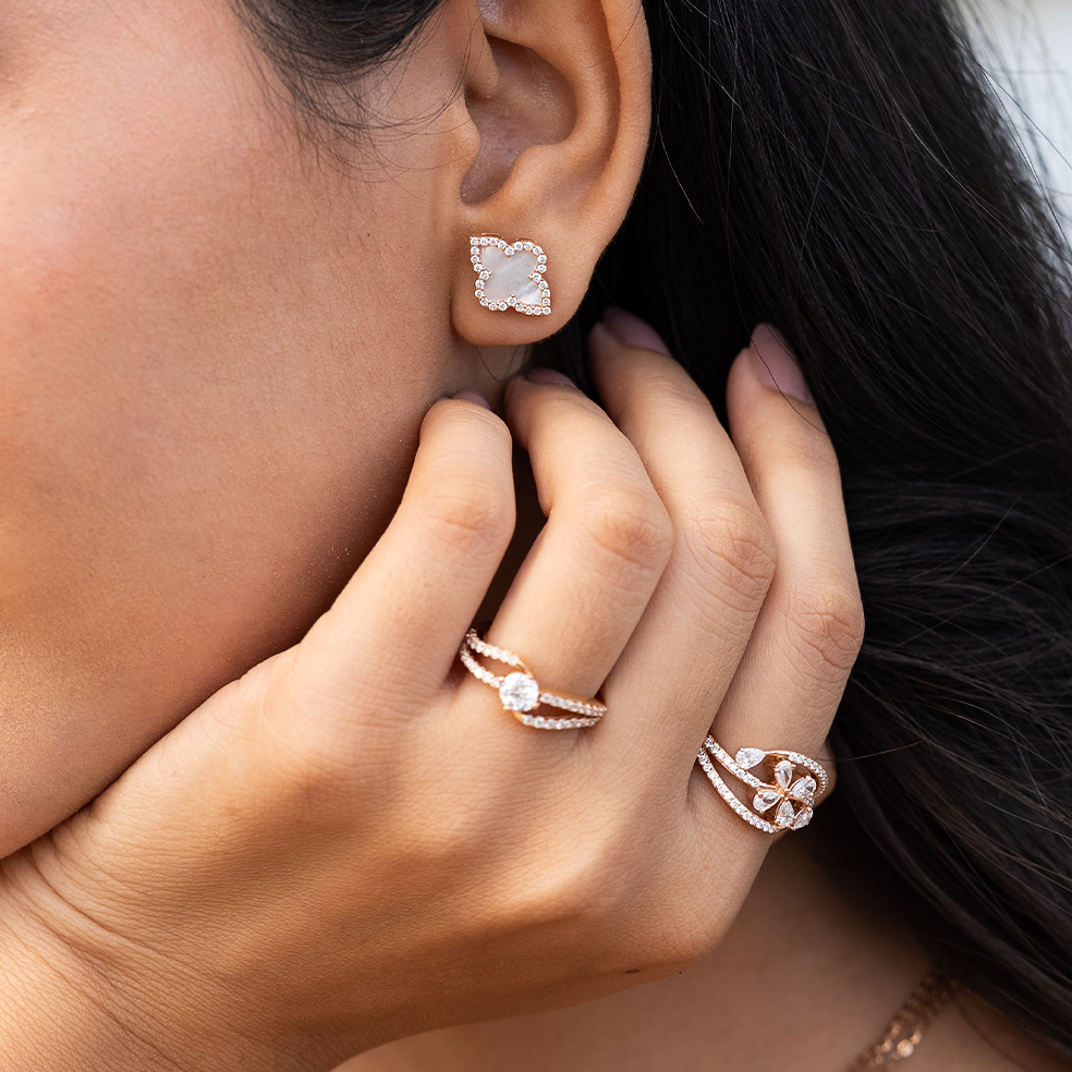 Timeless Clover Mother of Pearl Diamond Studs