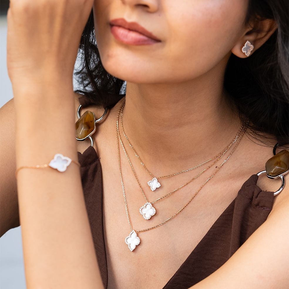 Radiant Mother of Pearl Clover Diamond Bracelet