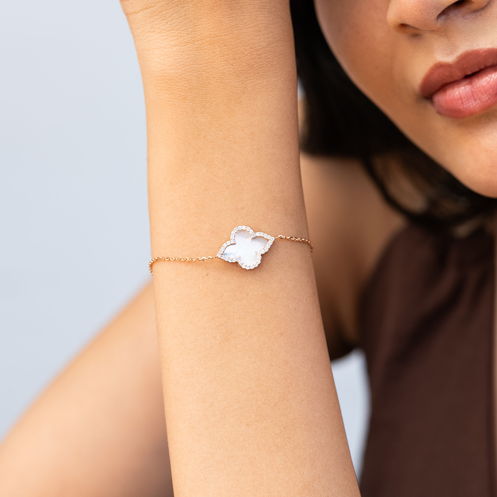 Radiant Mother of Pearl Clover Diamond Bracelet