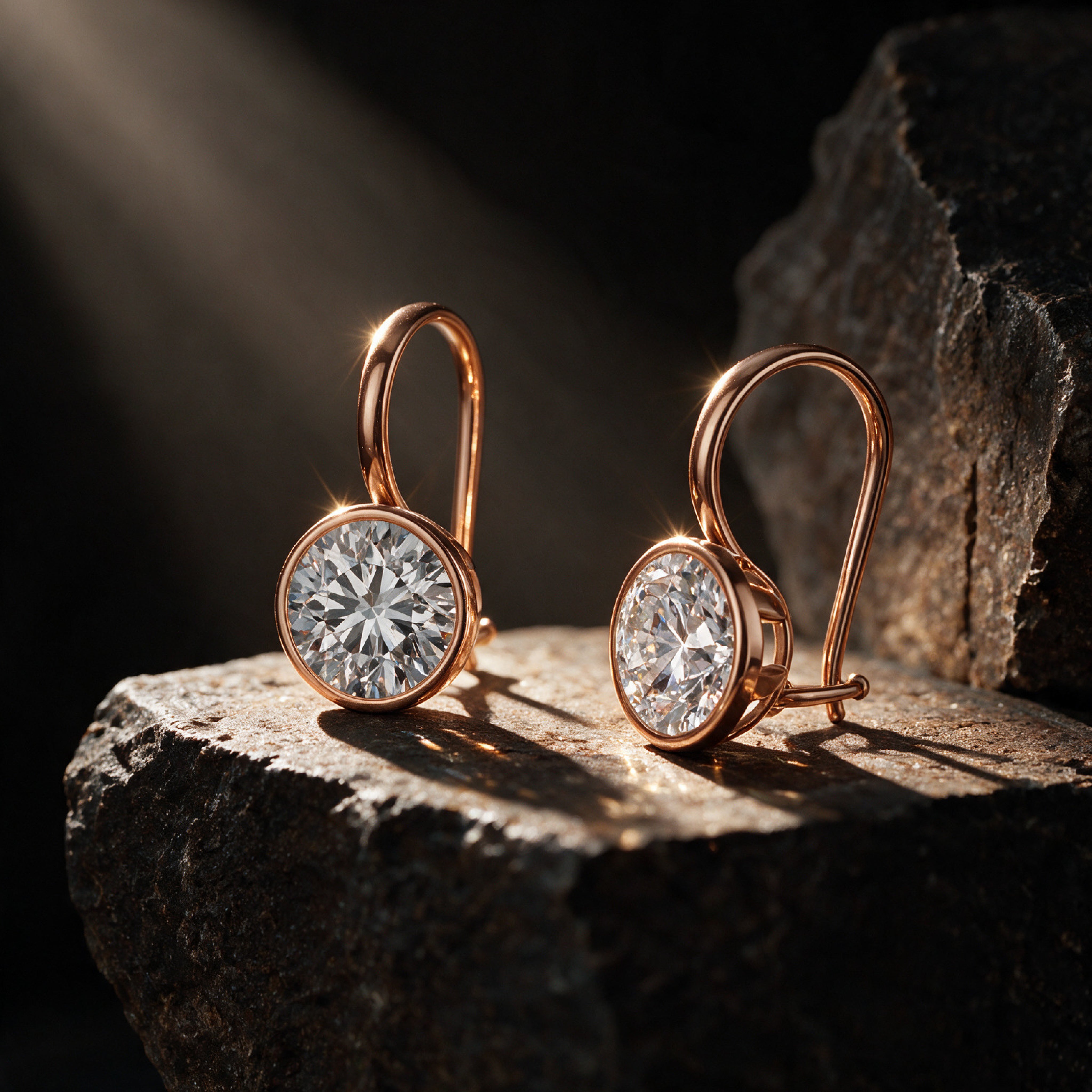 Minimal Bezel-Set Round Solitaire Drop Earrings