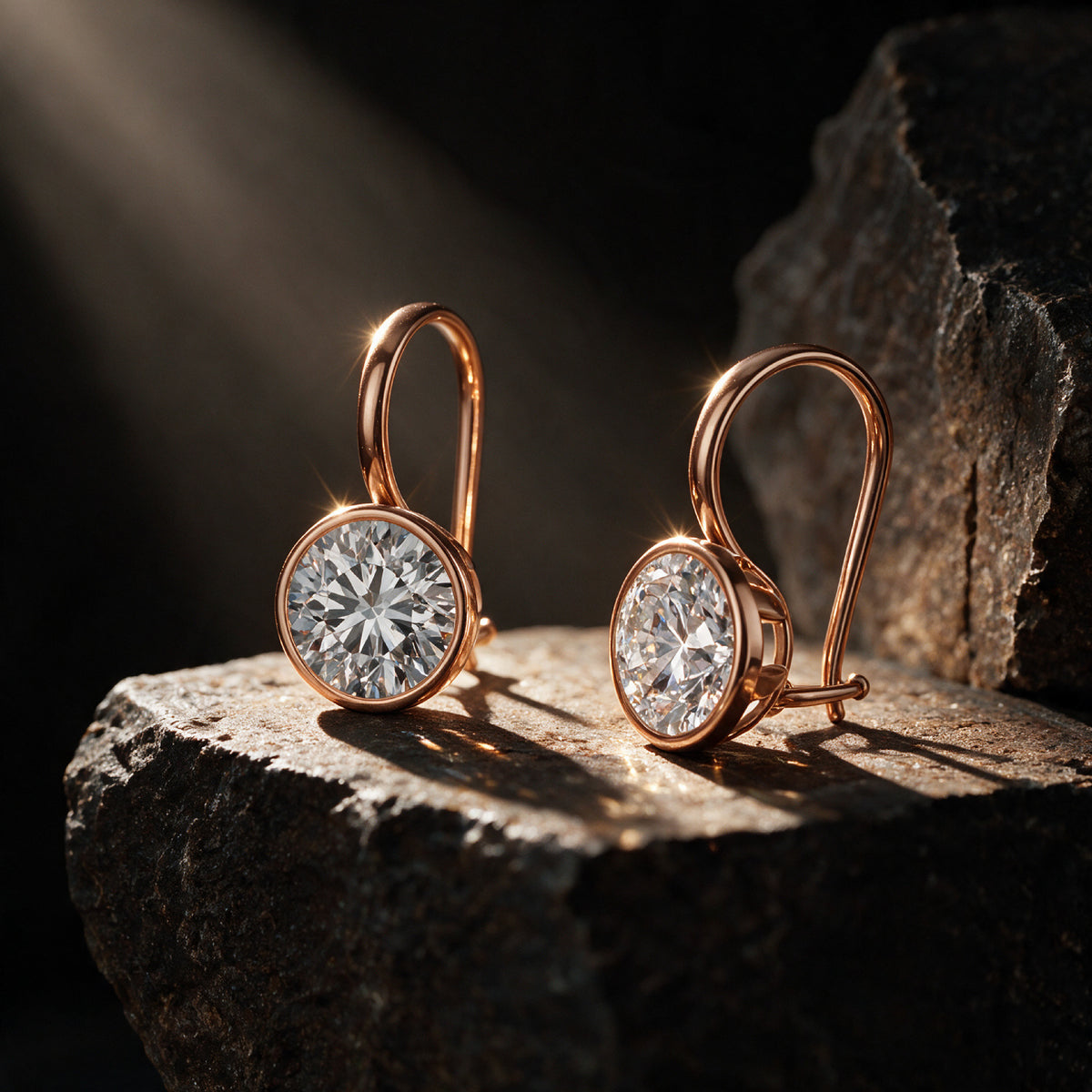 Minimal Bezel-Set Round Solitaire Drop Earrings
