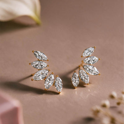 Marquise Leaf Diamond Stud Earrings