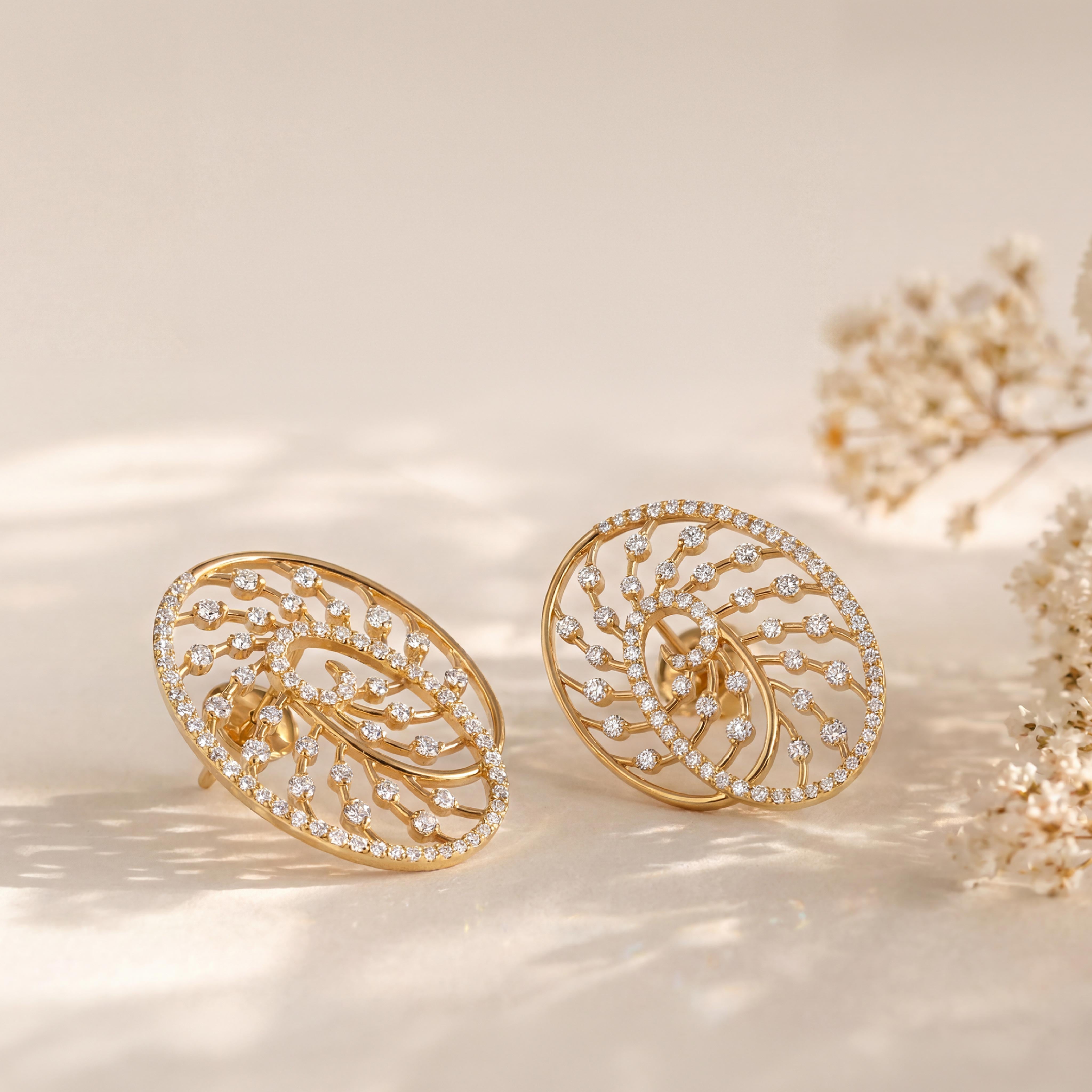 Oval Vein Diamond Stud Earrings