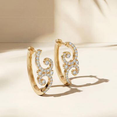 Blooming Fern Hoop Stud Diamond Earrings