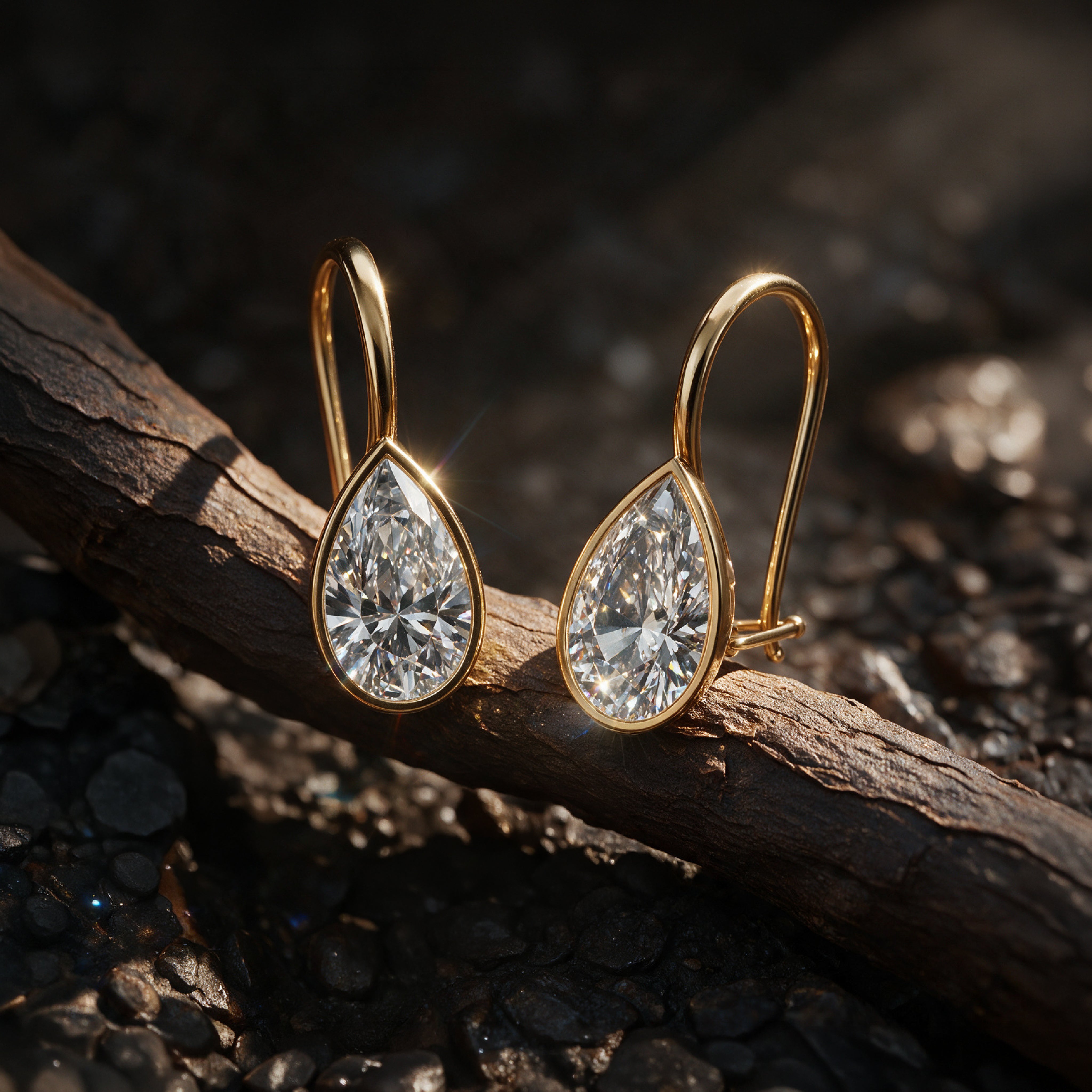 Half Bezel Pear Drop Solitaire Earrings