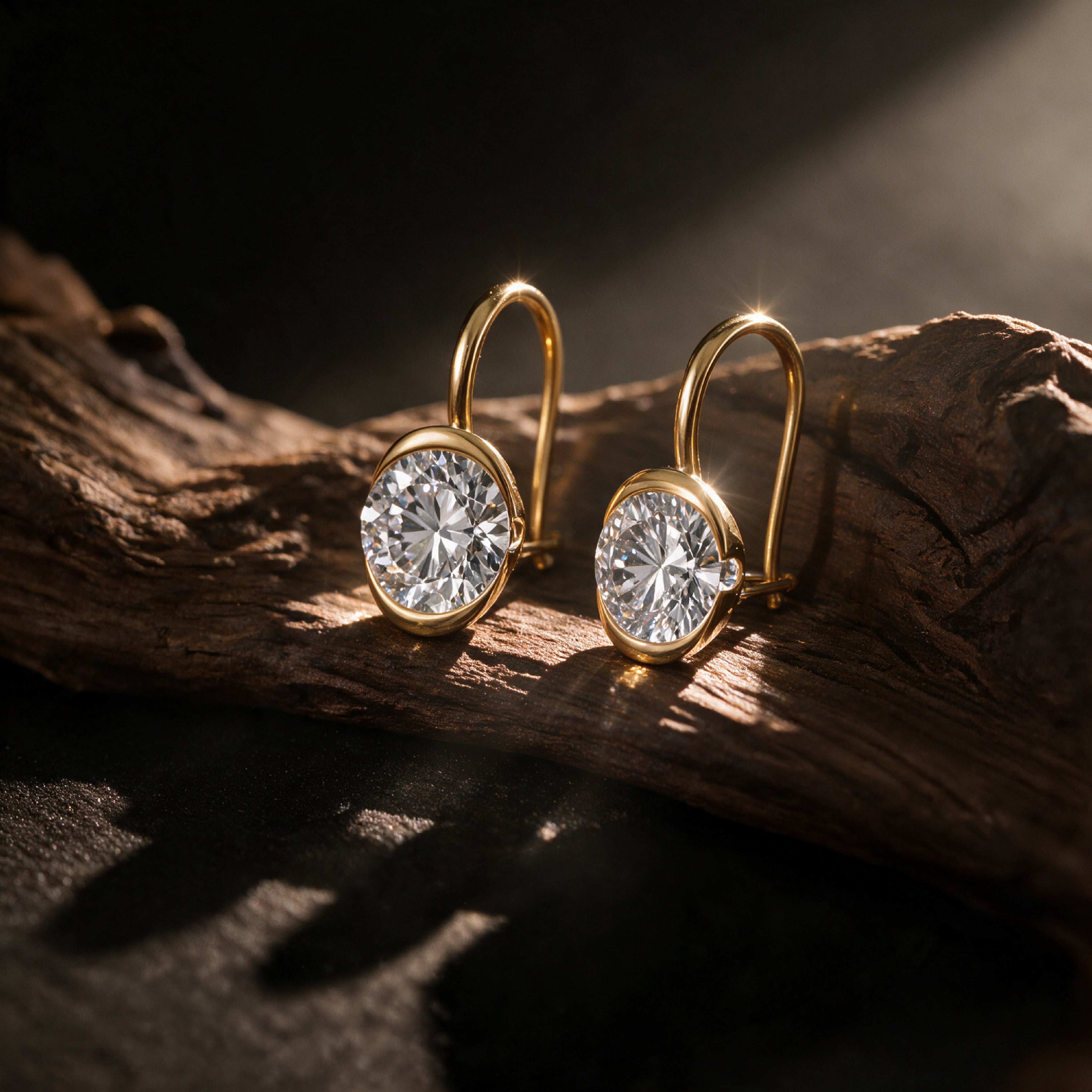 Half Bezel Oval Drop Solitaire Earrings