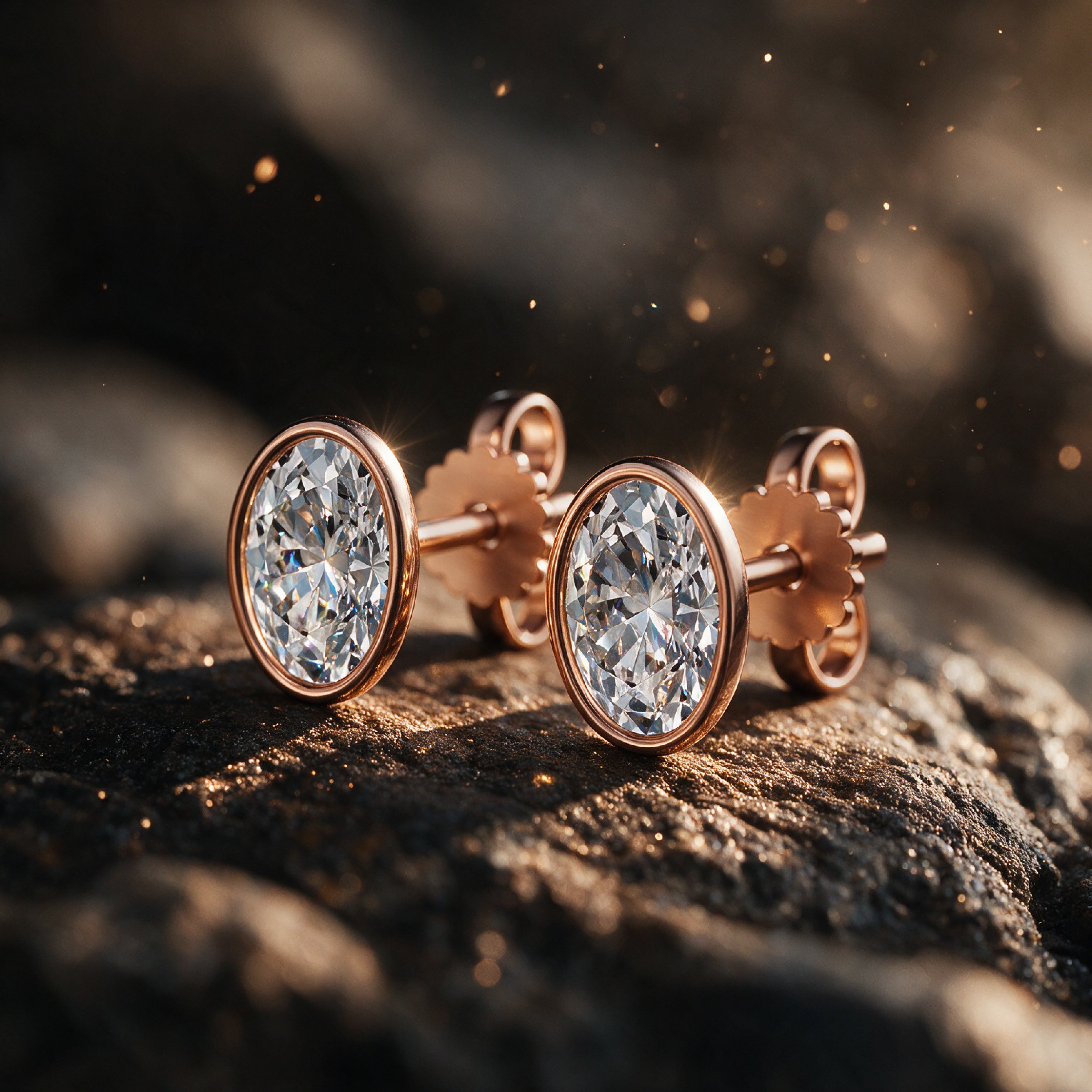 Minimal Bezel Set Oval Solitaire Stud Earrings