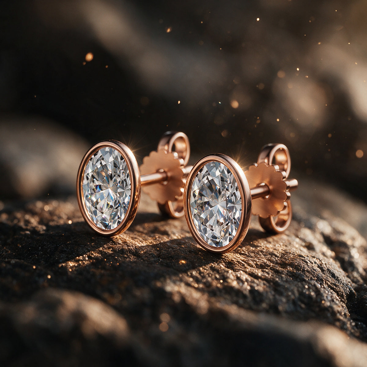 Minimal Bezel Set Oval Solitaire Stud Earrings