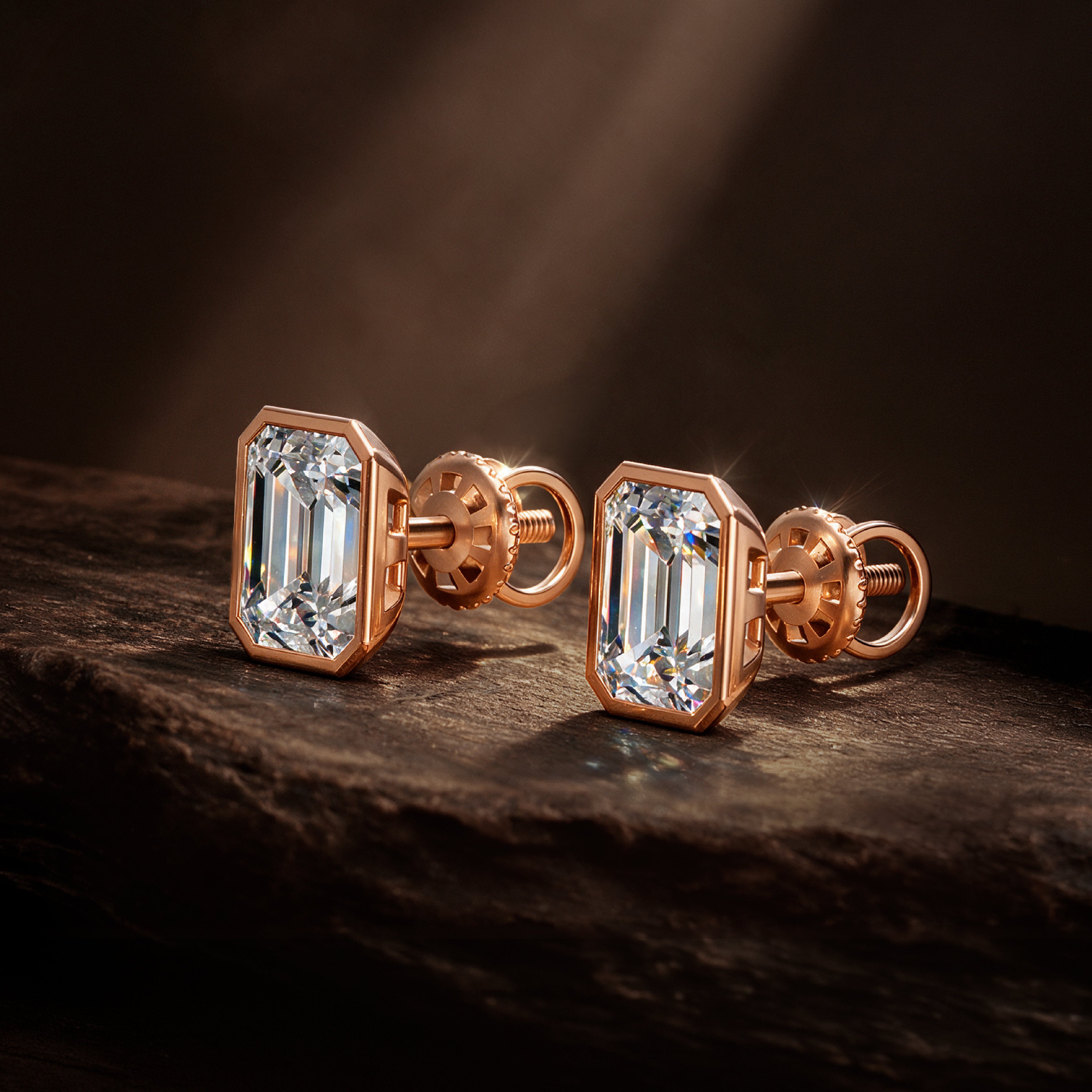 Refined Emerald Cut Solitaire Stud Earrings