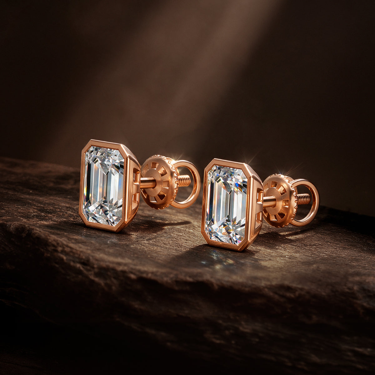 Refined Emerald Cut Solitaire Stud Earrings