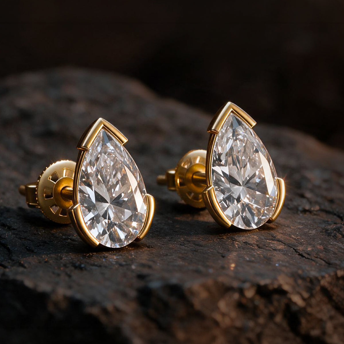 Romanticised Pear Solitaire Stud Earrings