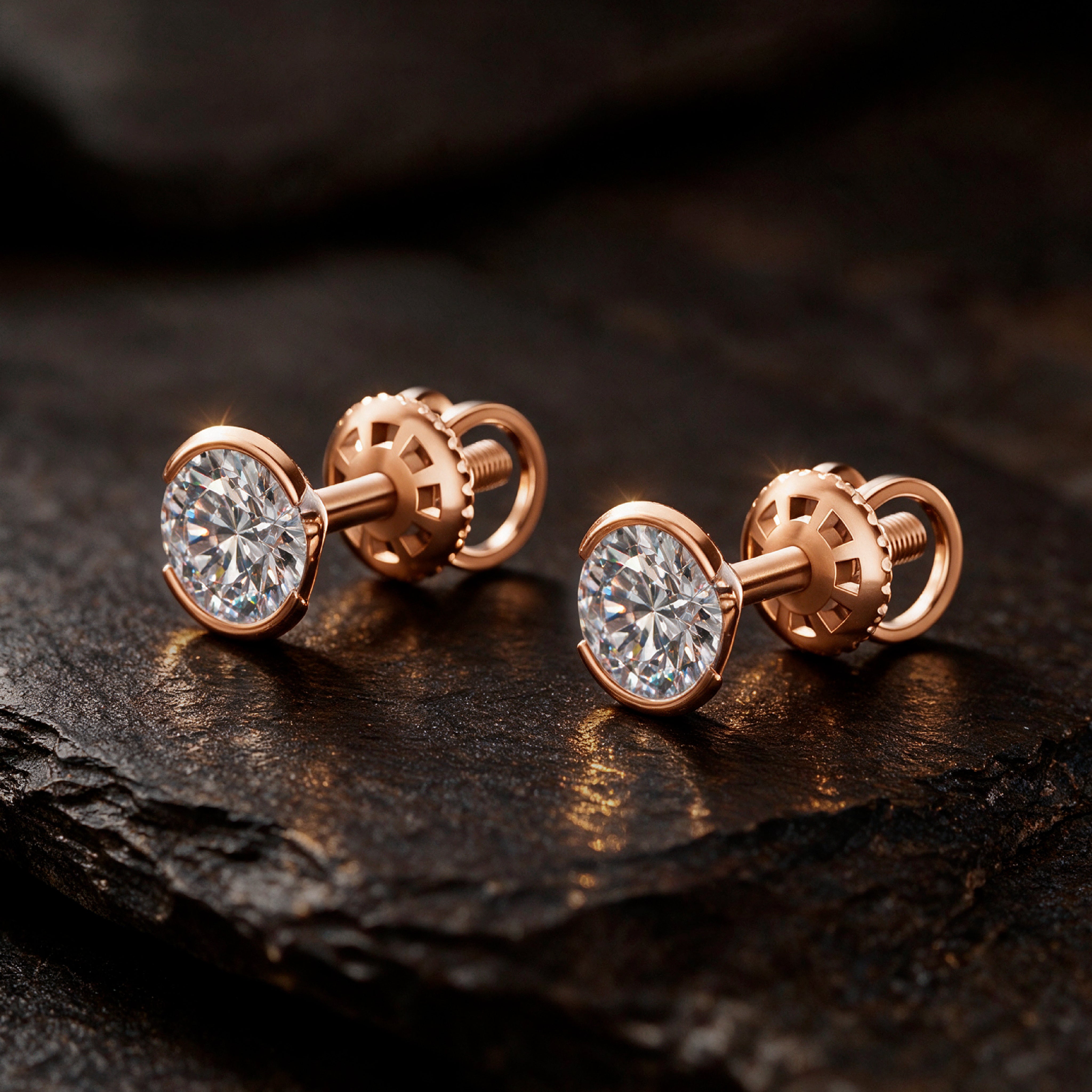 Eternal Glow Solitaire Diamond Stud Earrings