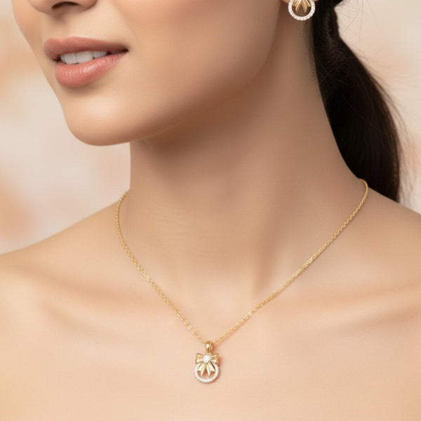 Classic Bow Diamond Pendant & Earring Set