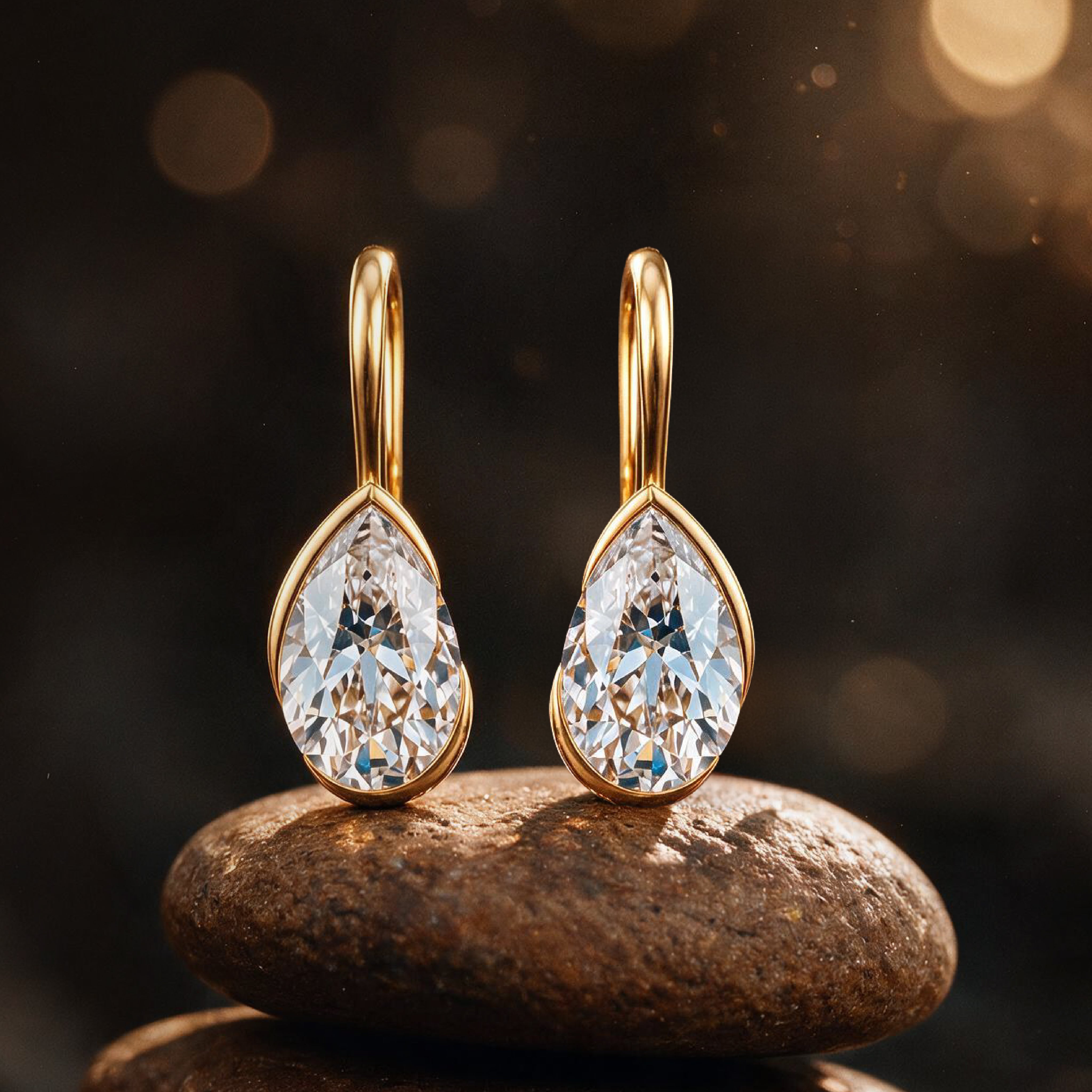 Elys Pear Solitaire Drop Earrings