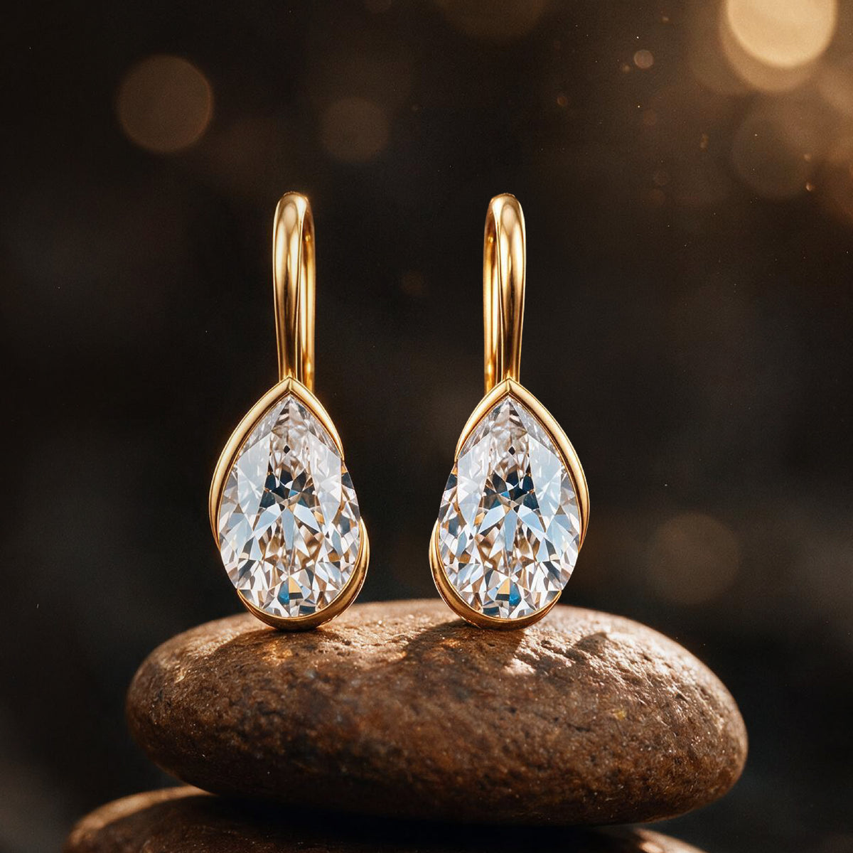 Elys Pear Solitaire Drop Earrings