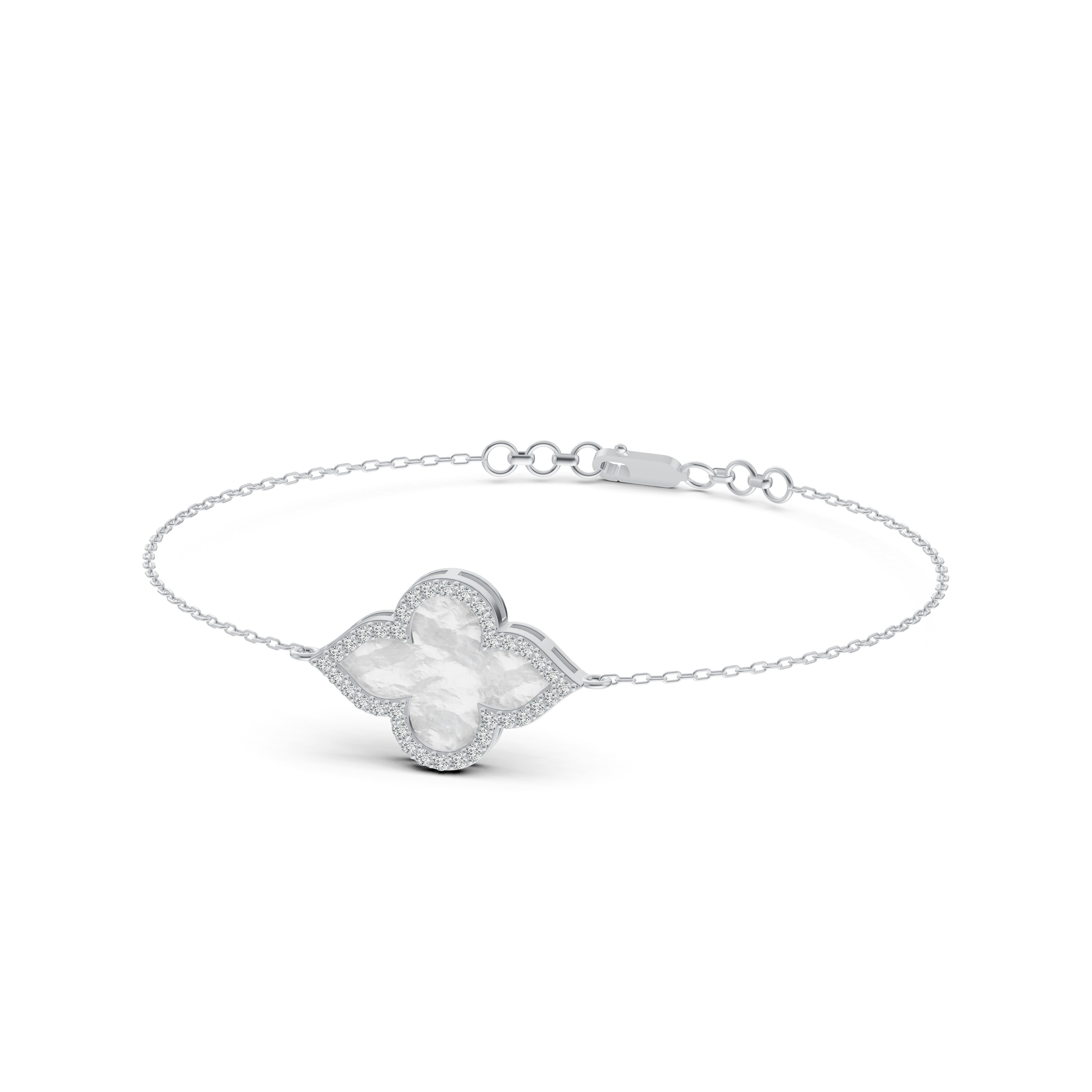 Radiant Mother of Pearl Clover Diamond Bracelet