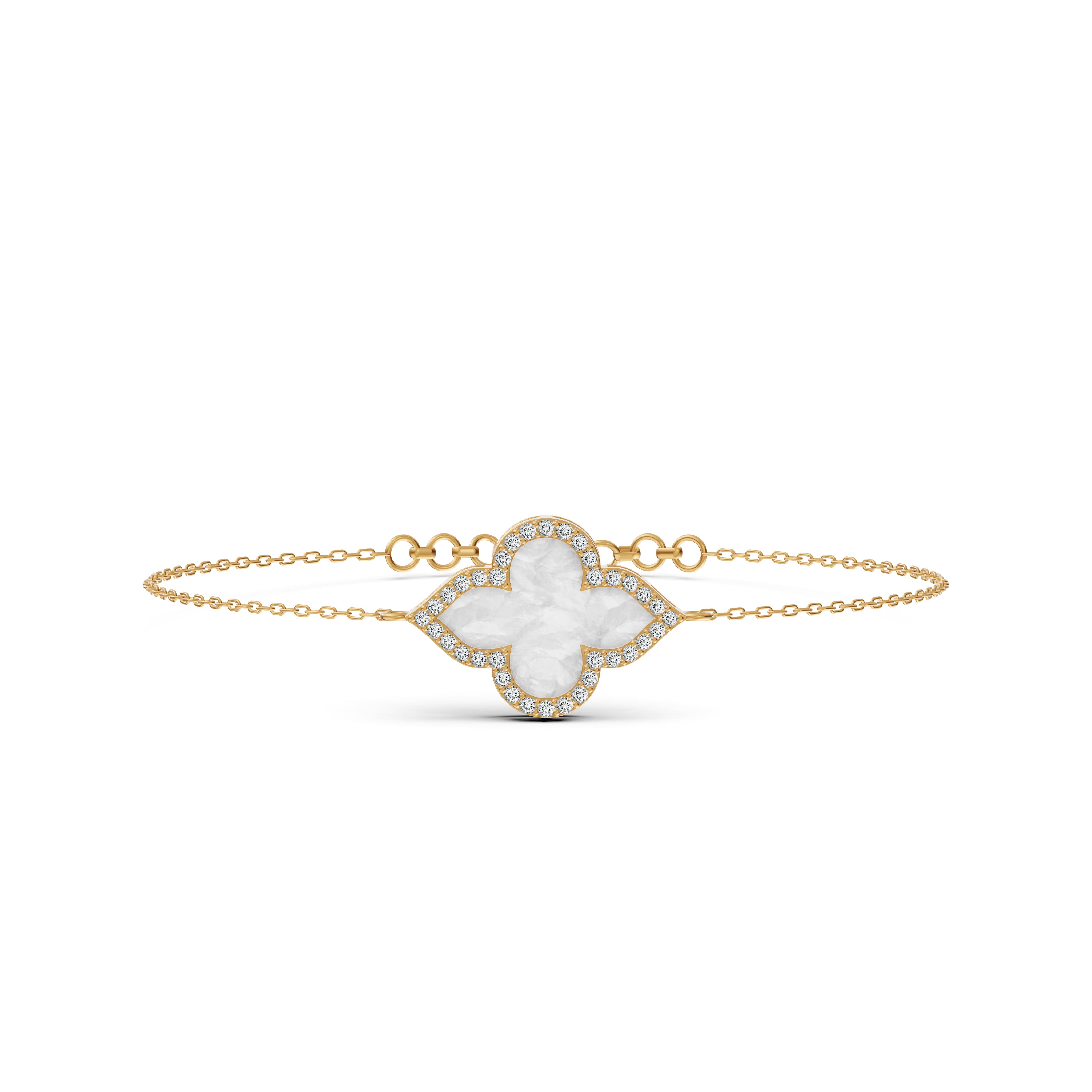 Radiant Mother of Pearl Clover Diamond Bracelet