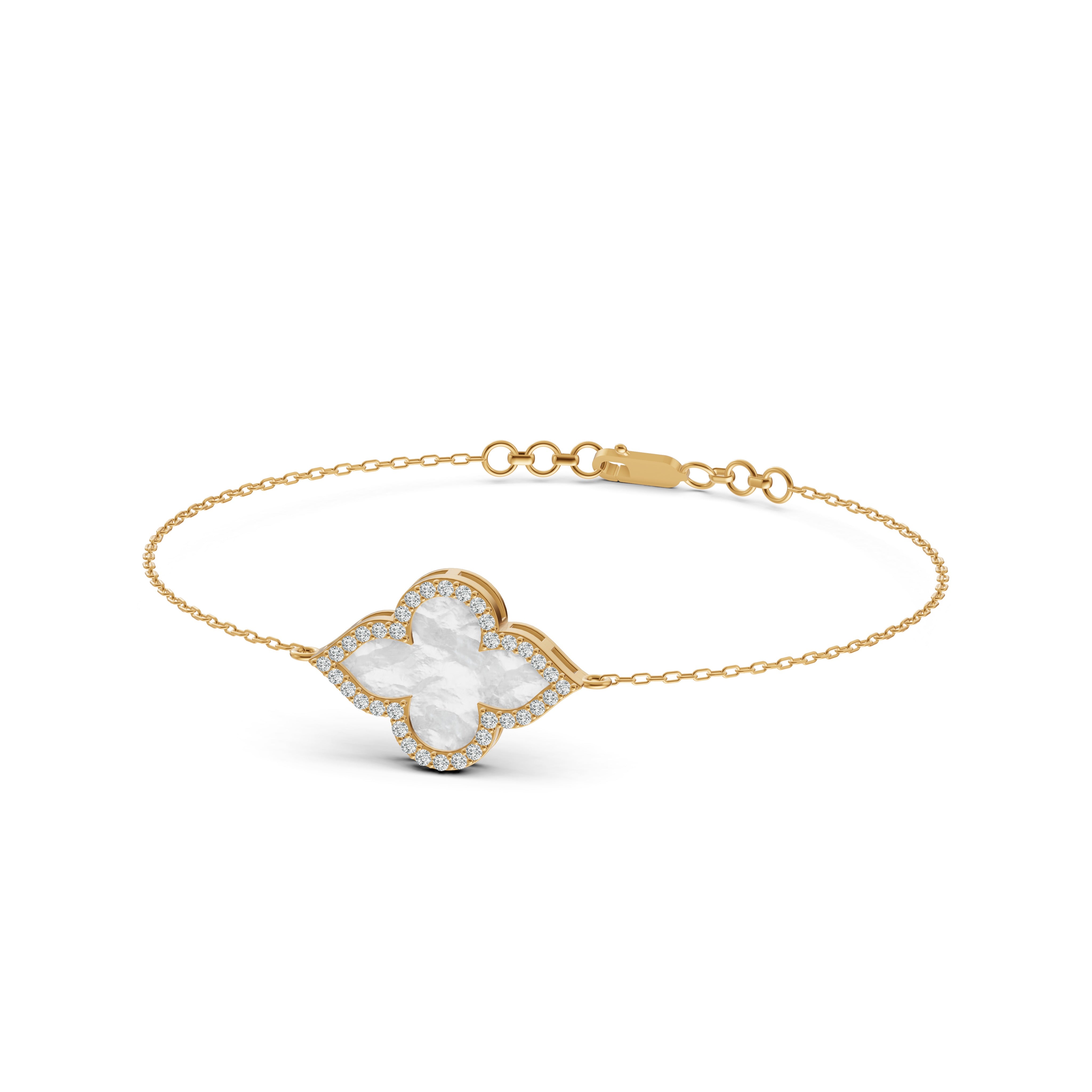 Radiant Mother of Pearl Clover Diamond Bracelet