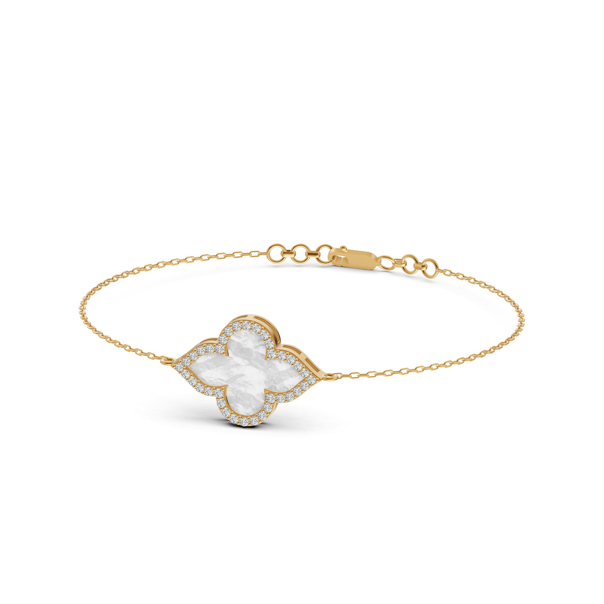 Radiant Mother of Pearl Clover Diamond Bracelet