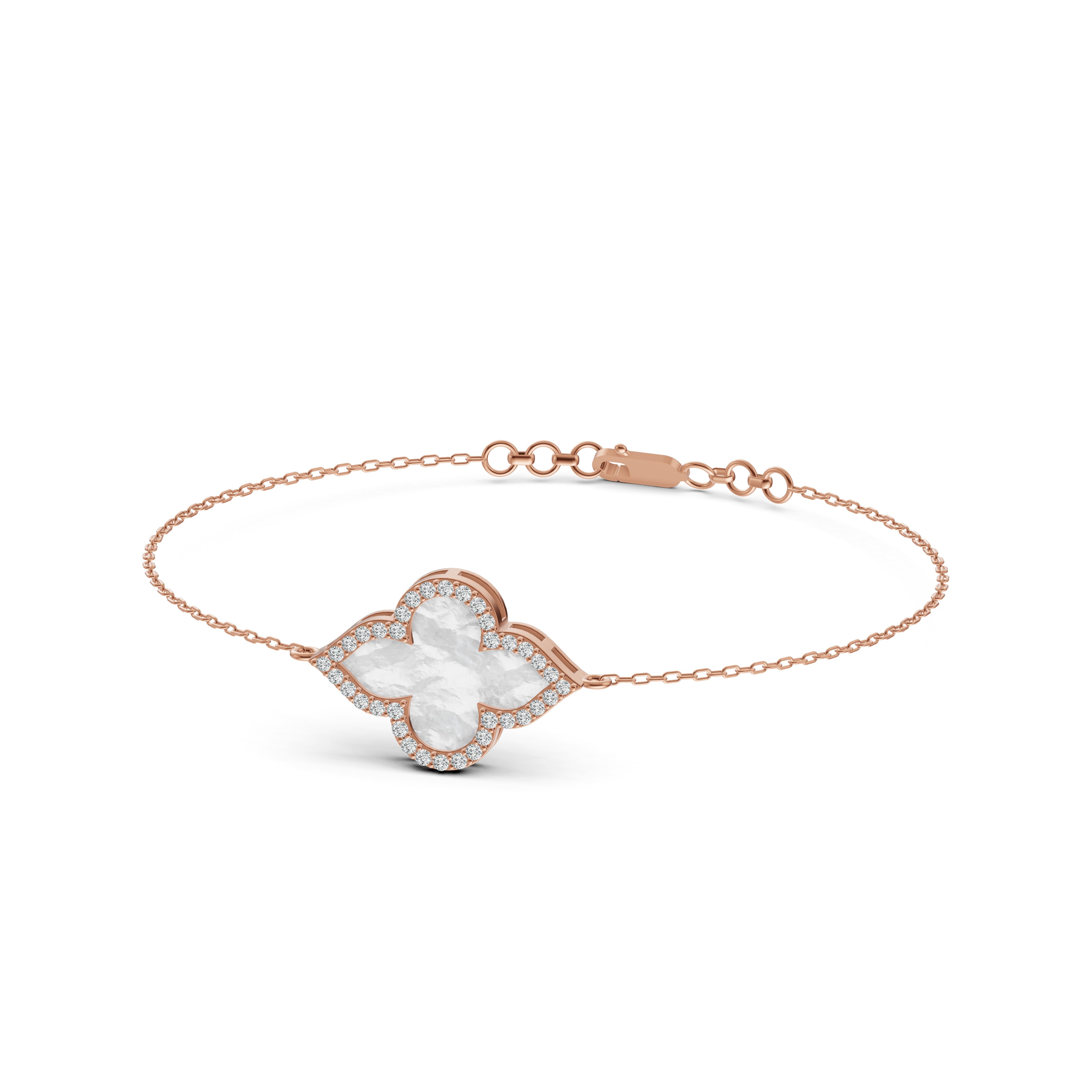 Radiant Mother of Pearl Clover Diamond Bracelet