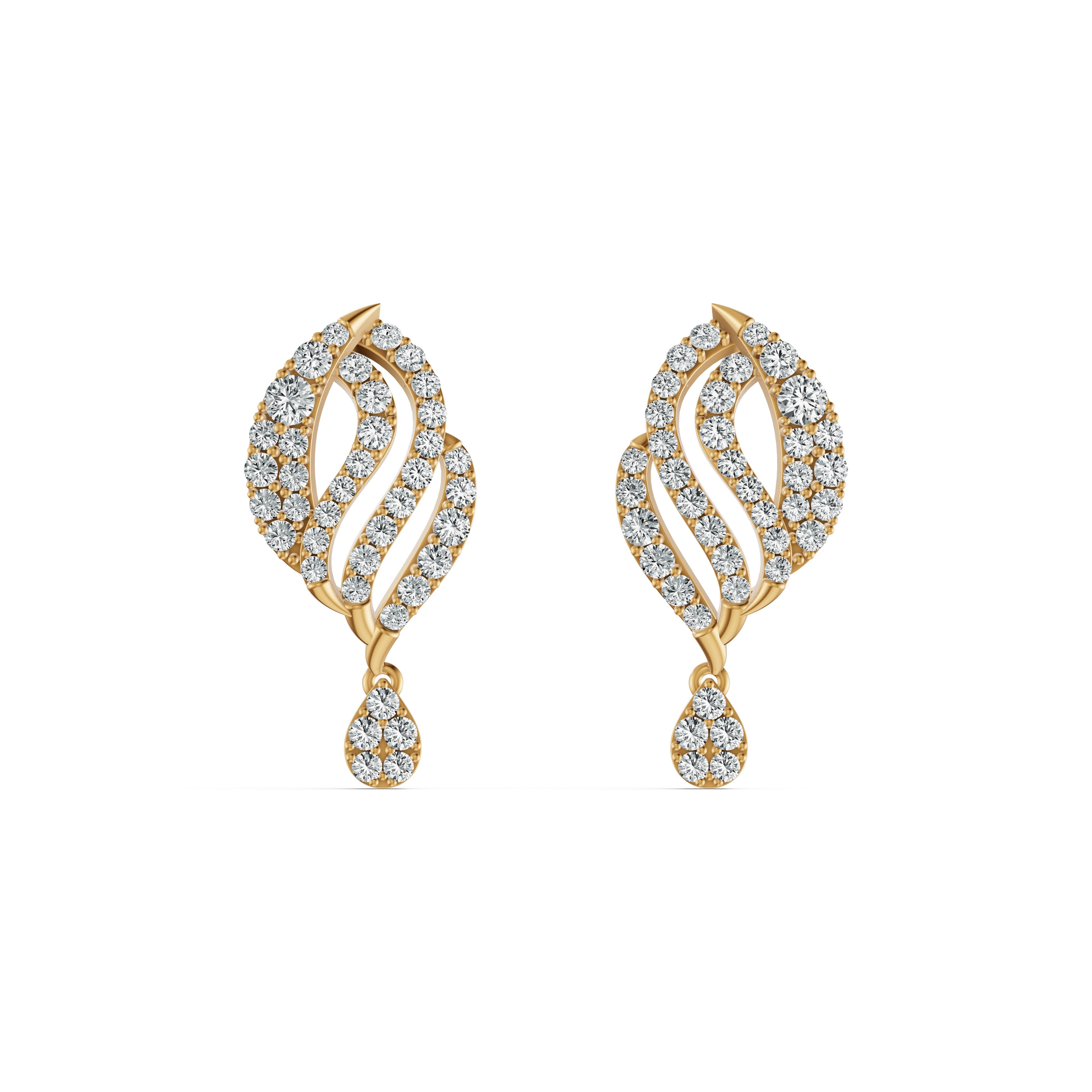 Ornate Leaf Drop Diamond Earrings