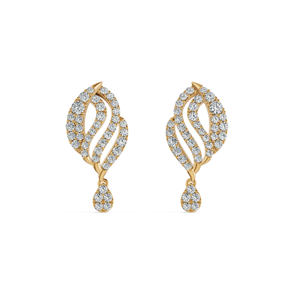 Ornate Leaf Drop Diamond Earrings