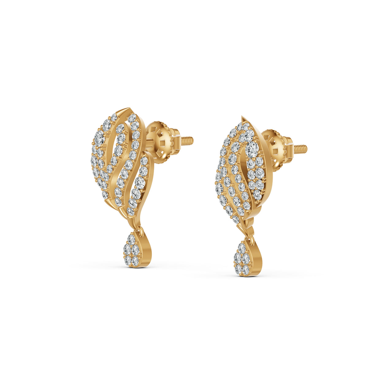 Ornate Leaf Drop Diamond Earrings