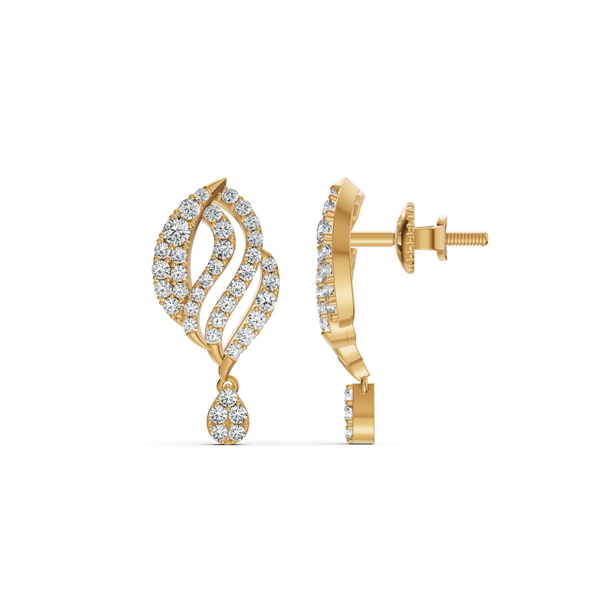 Ornate Leaf Drop Diamond Earrings