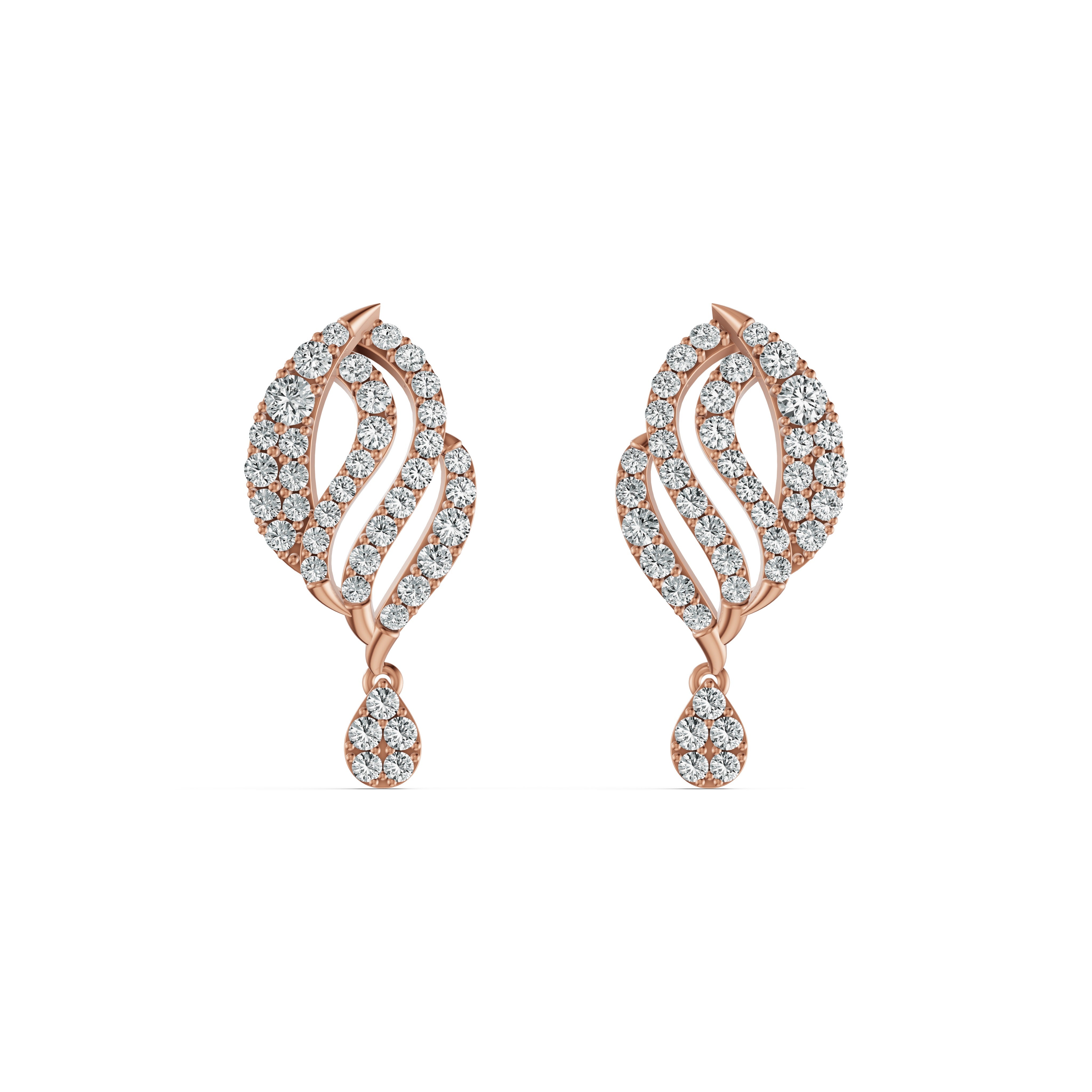 Ornate Leaf Drop Diamond Earrings