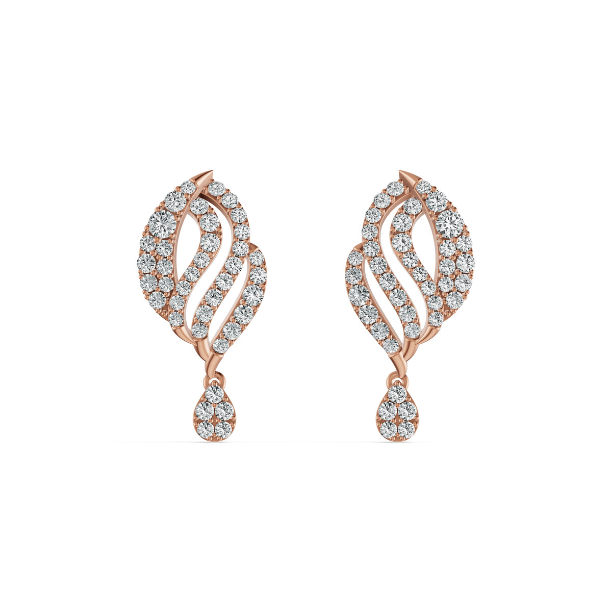 Ornate Leaf Drop Diamond Earrings
