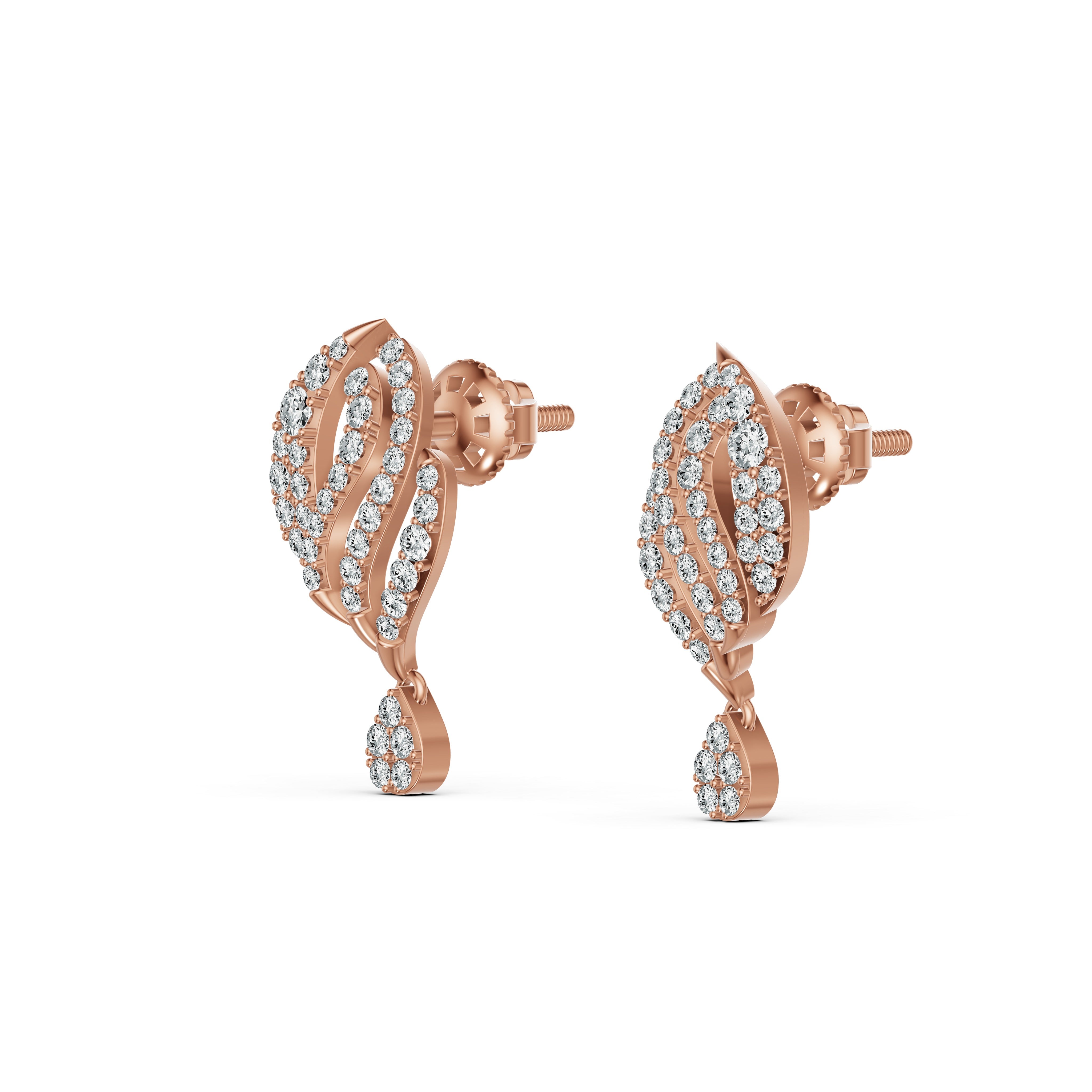 Ornate Leaf Drop Diamond Earrings
