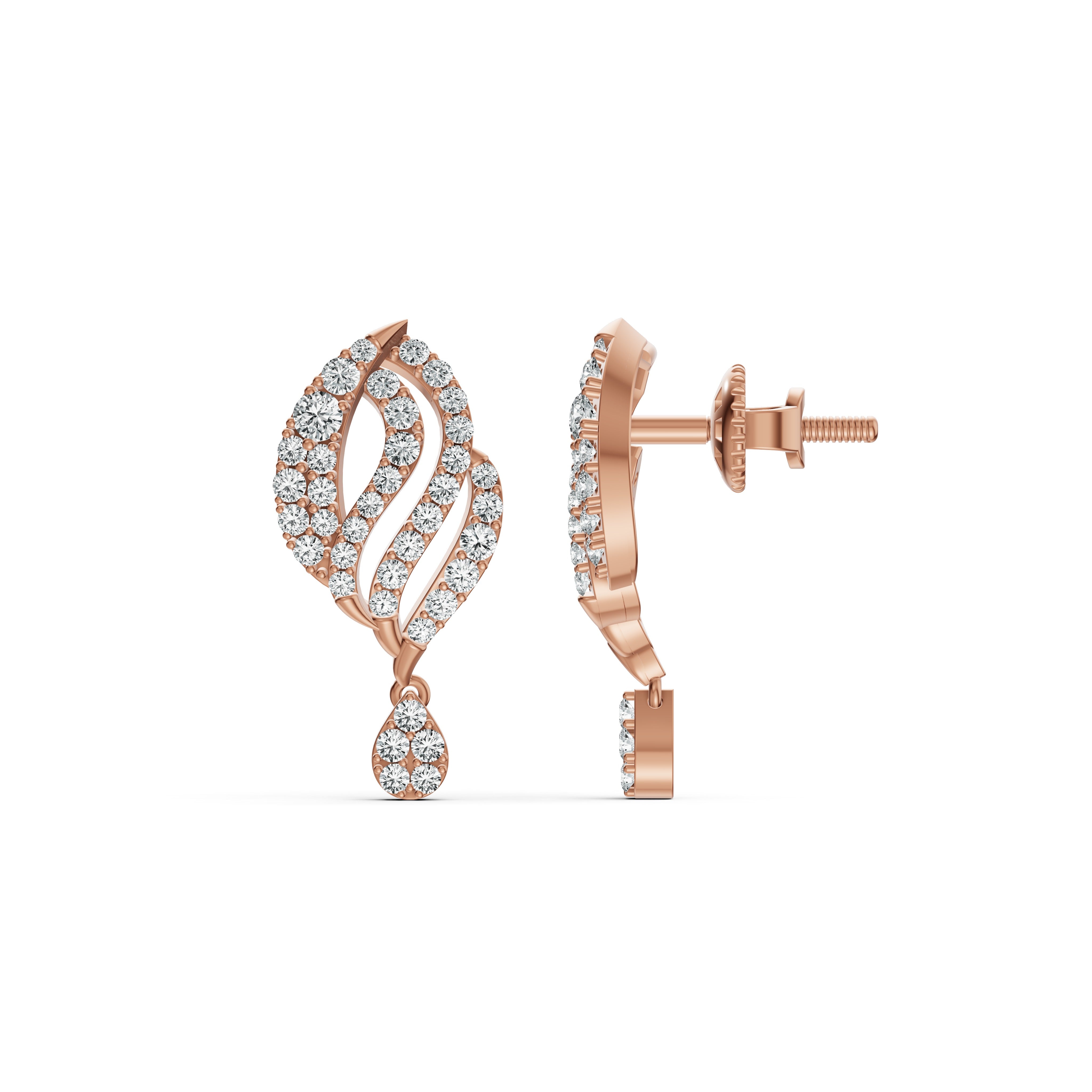 Ornate Leaf Drop Diamond Earrings
