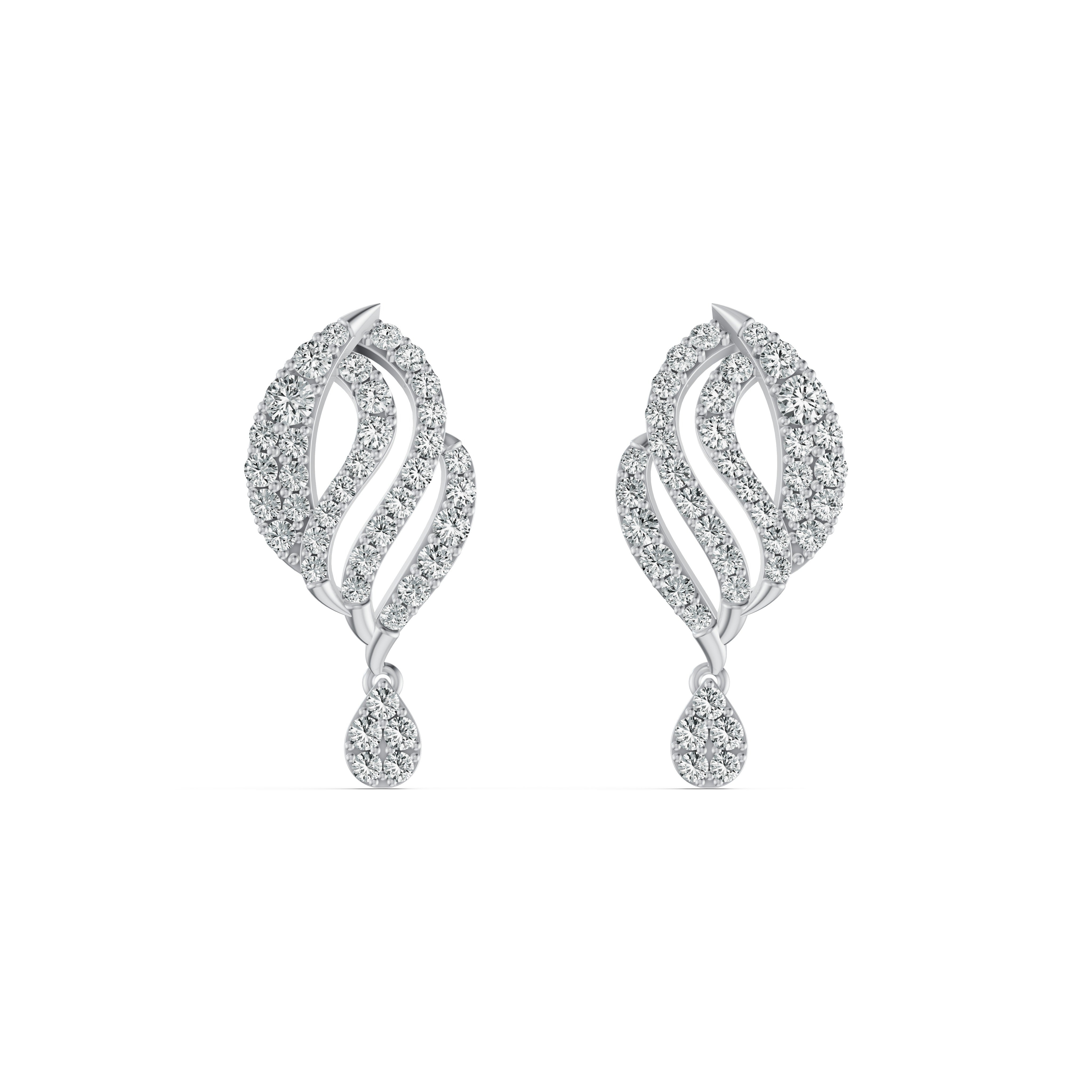 Ornate Leaf Drop Diamond Earrings