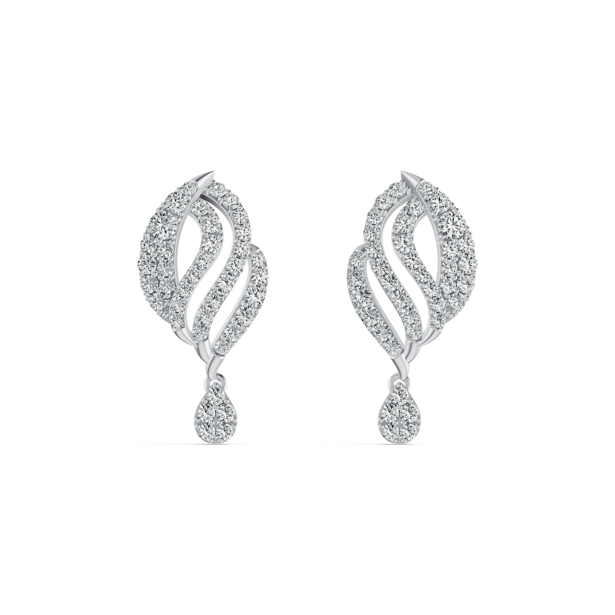Ornate Leaf Drop Diamond Earrings