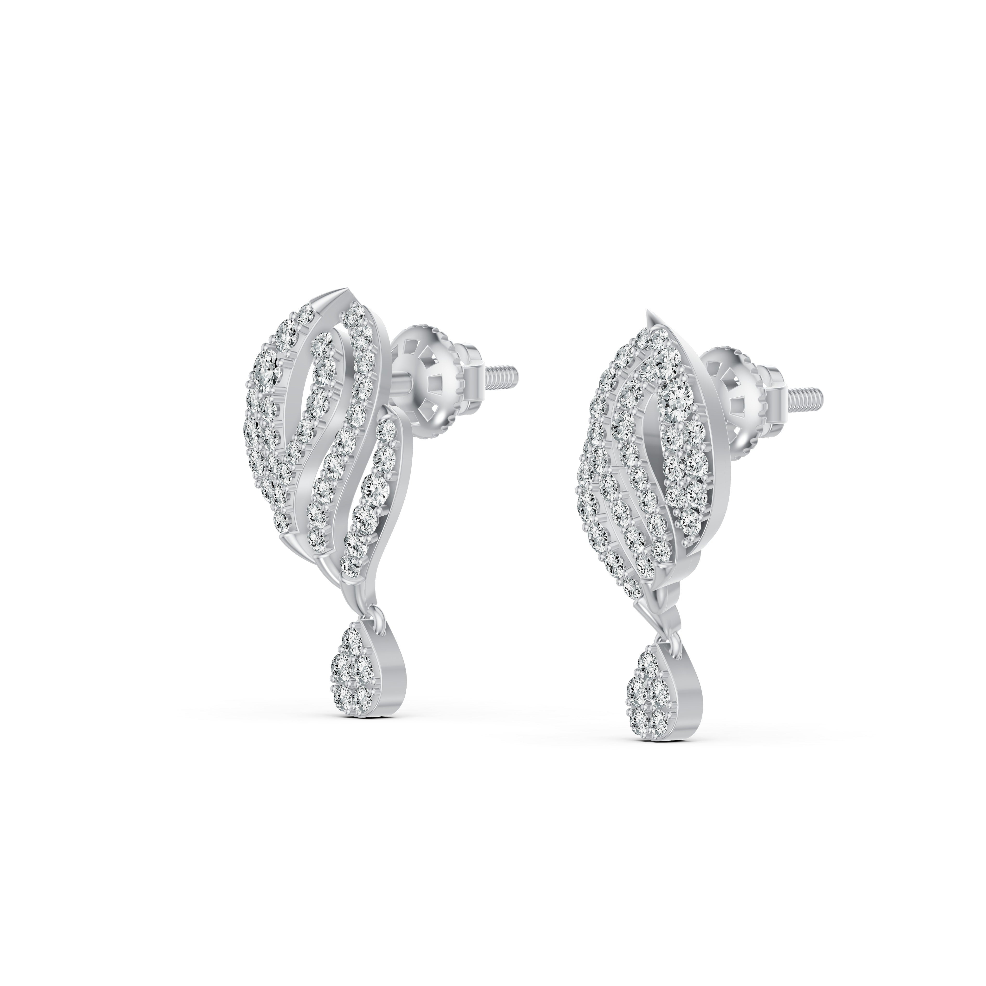 Ornate Leaf Drop Diamond Earrings