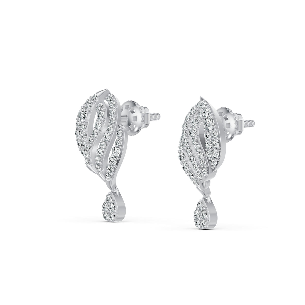 Ornate Leaf Drop Diamond Earrings