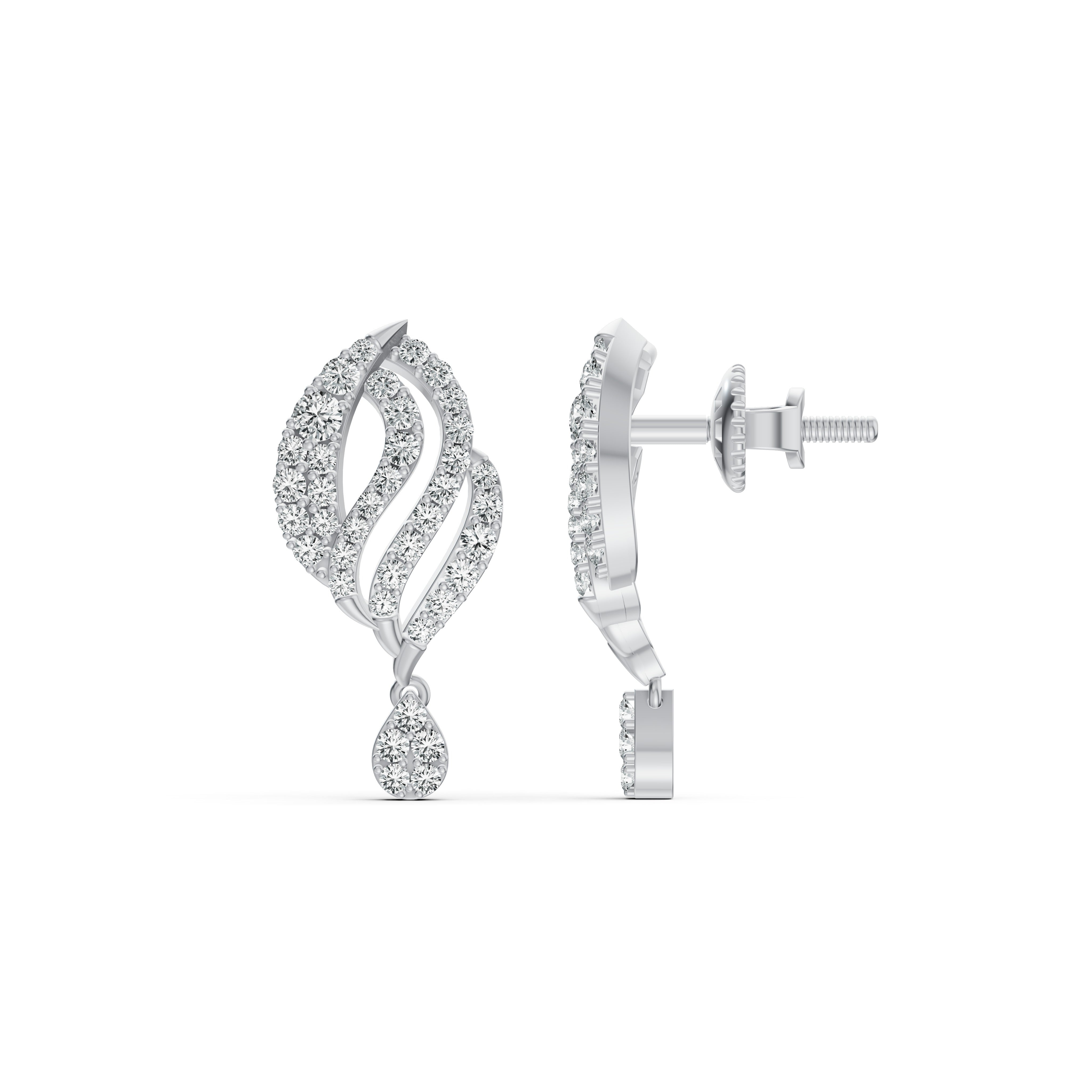 Ornate Leaf Drop Diamond Earrings