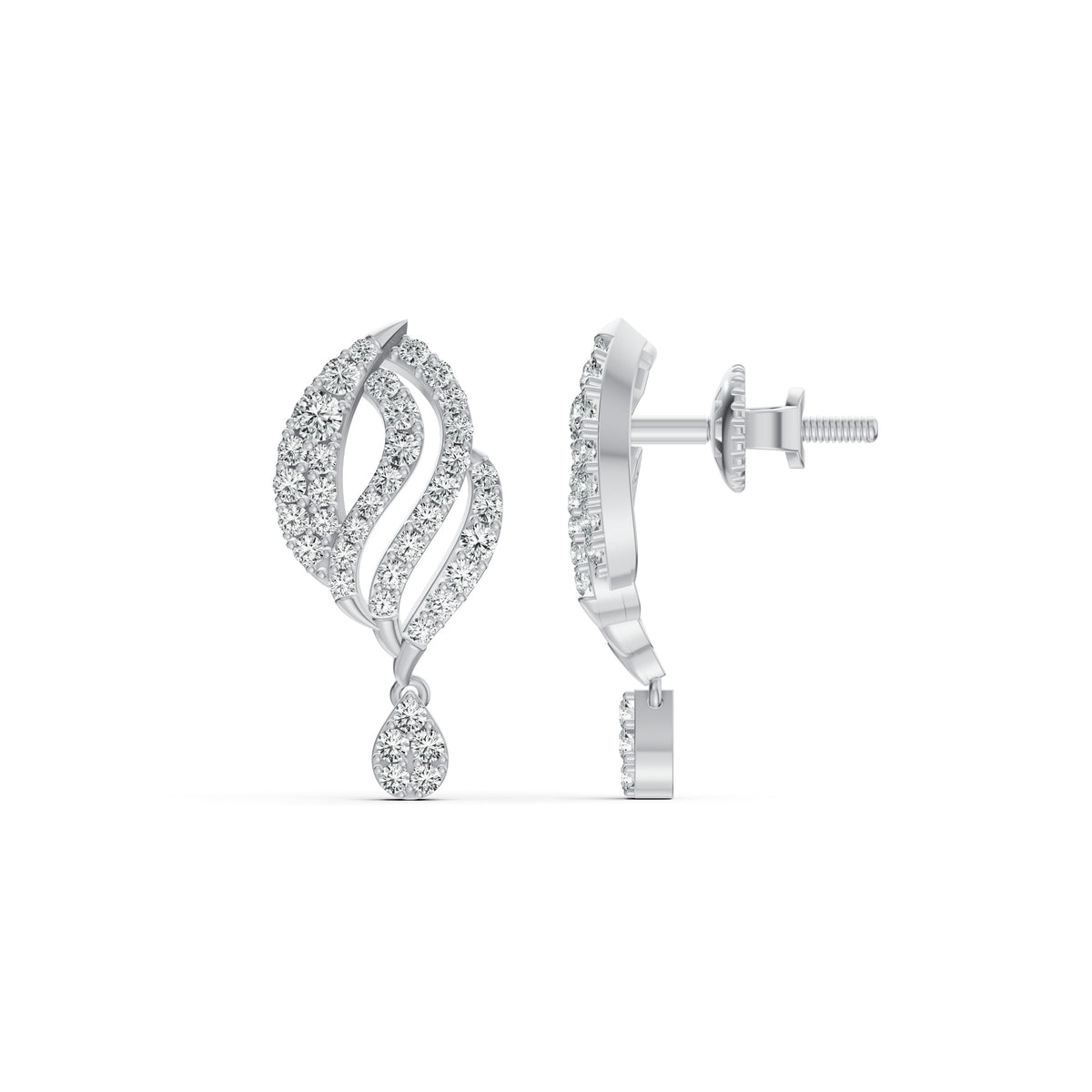 Ornate Leaf Drop Diamond Earrings