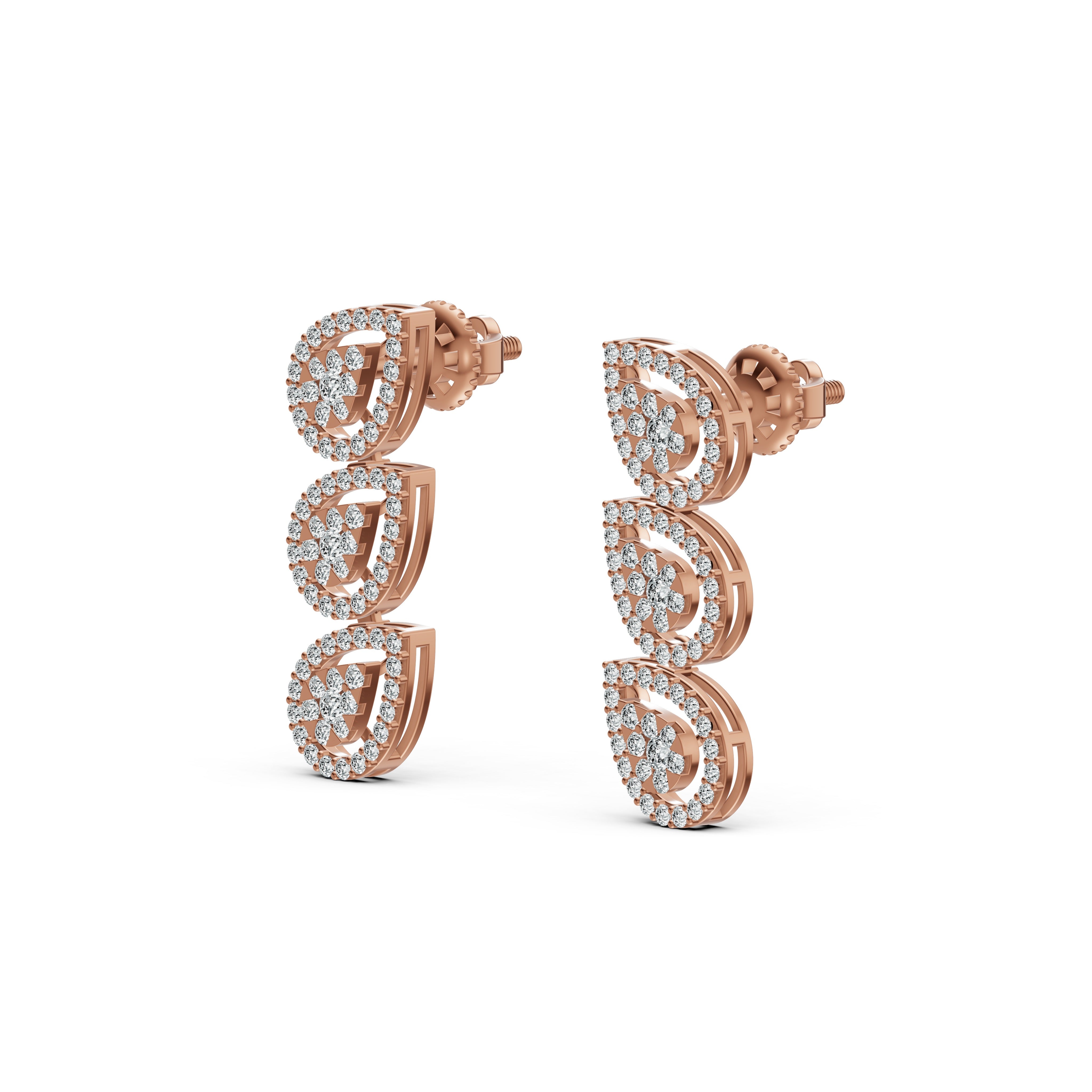 Trio Leaf Diamond Drop Earrings