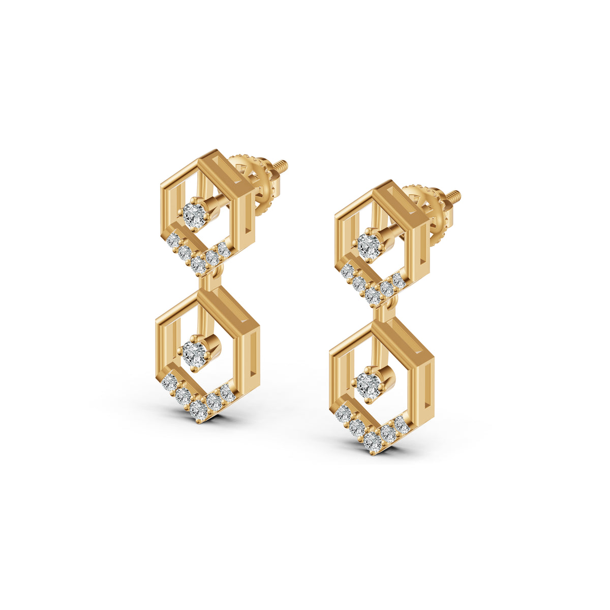 Hexa Link Diamond Drop Earrings
