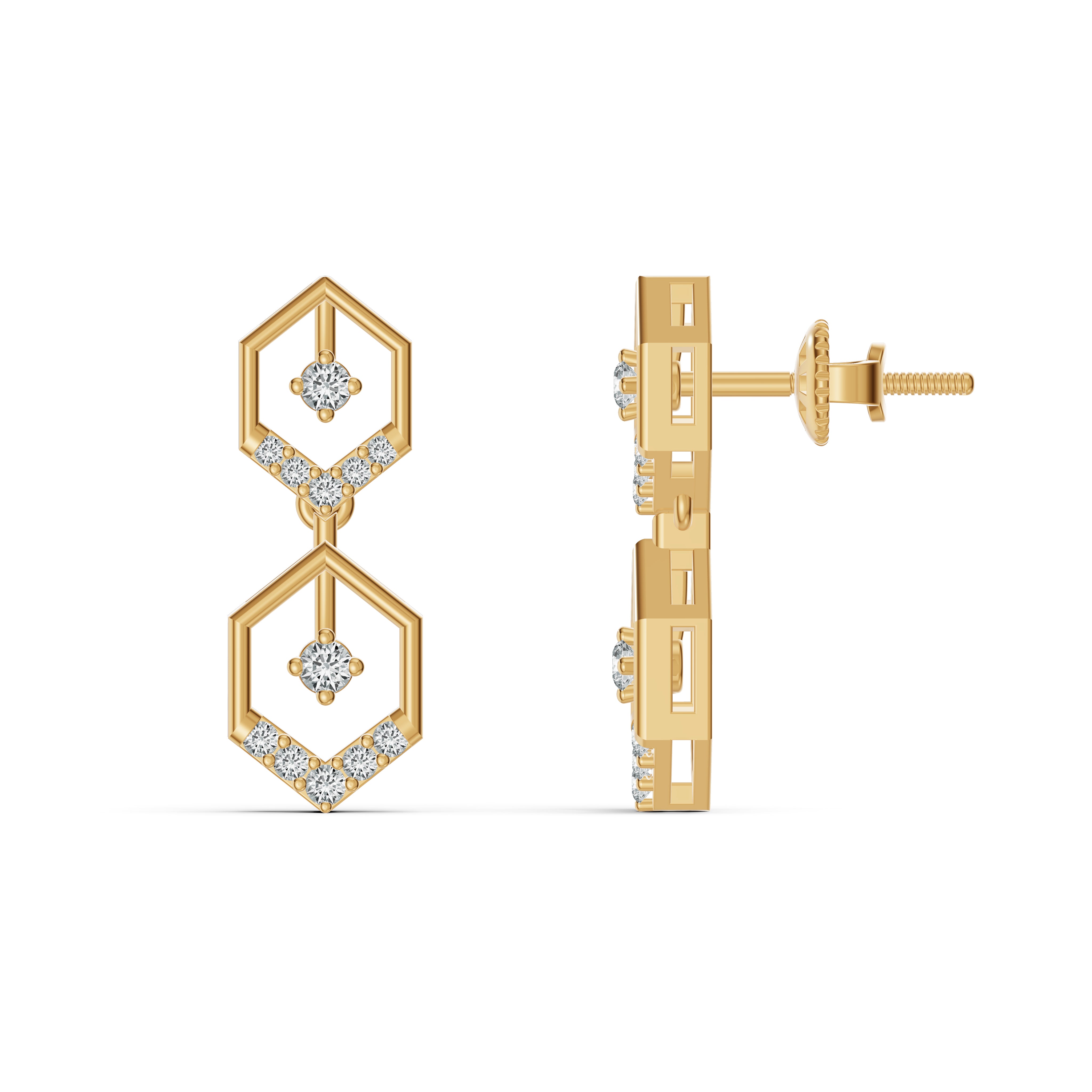 Hexa Link Diamond Drop Earrings