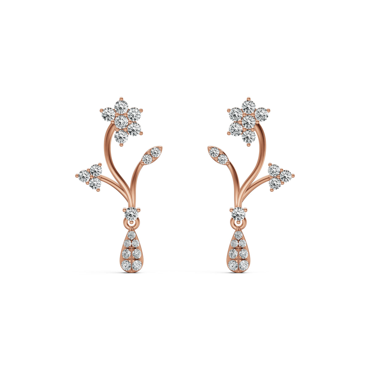 Floral Drop Diamond Earrings