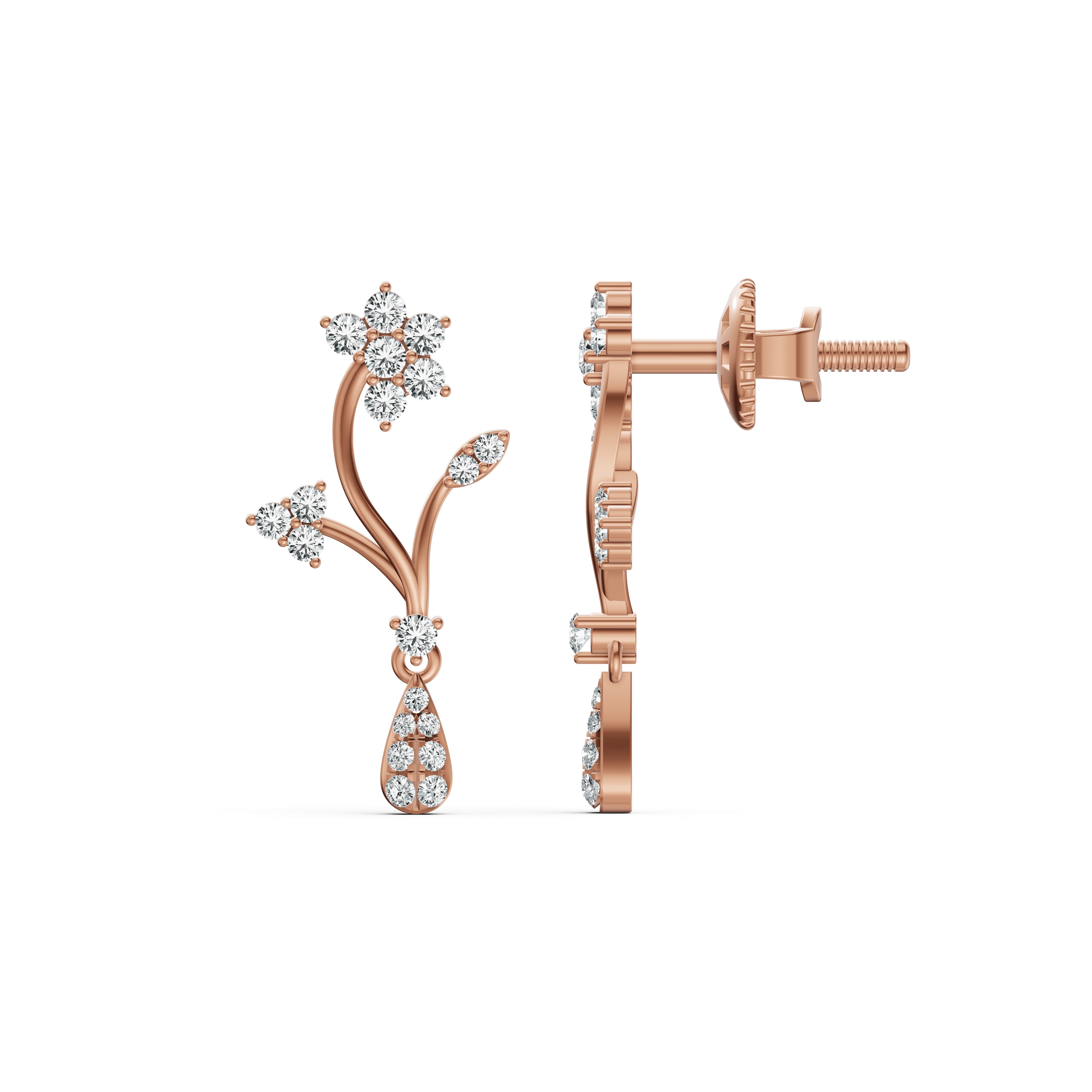 Floral Drop Diamond Earrings