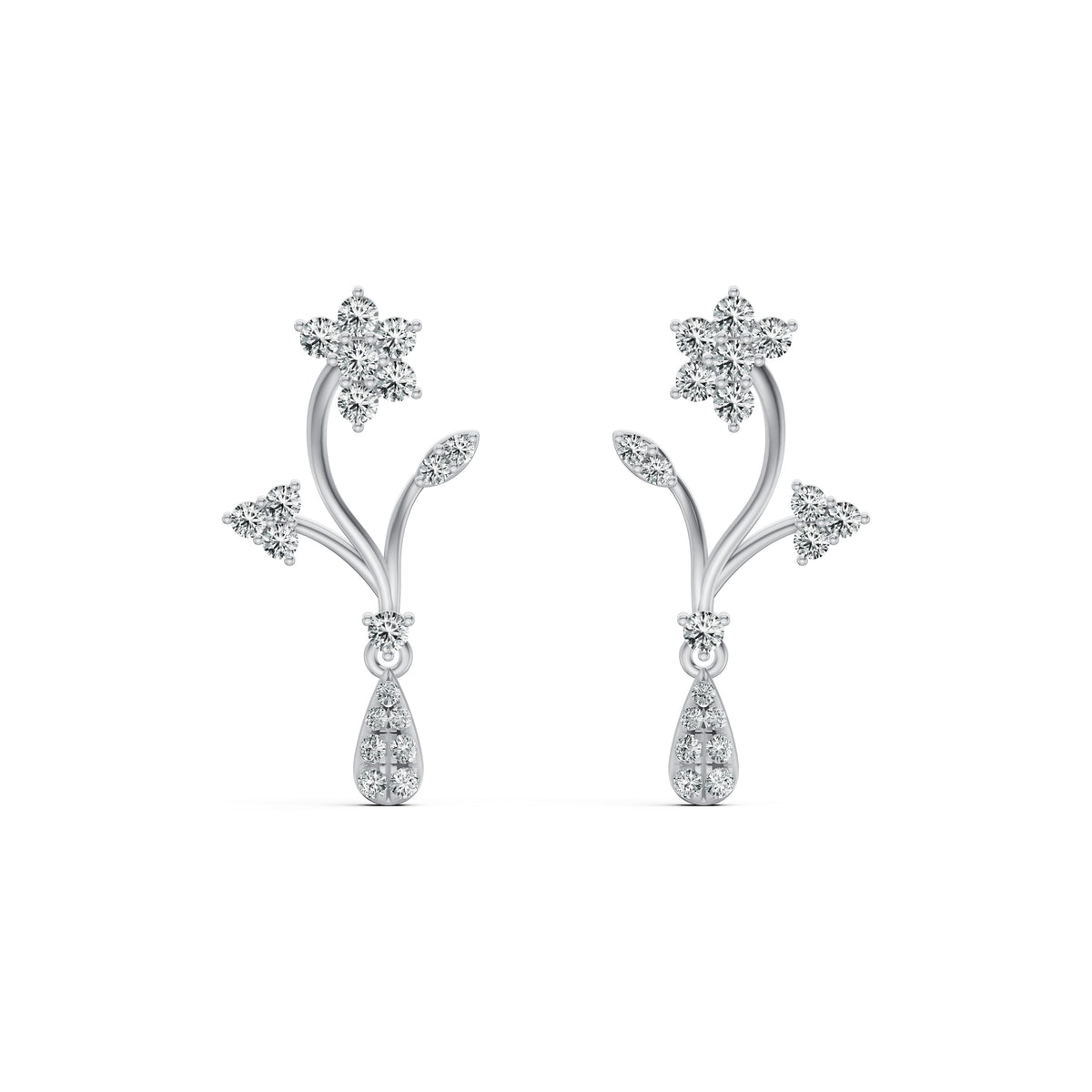 Floral Drop Diamond Earrings