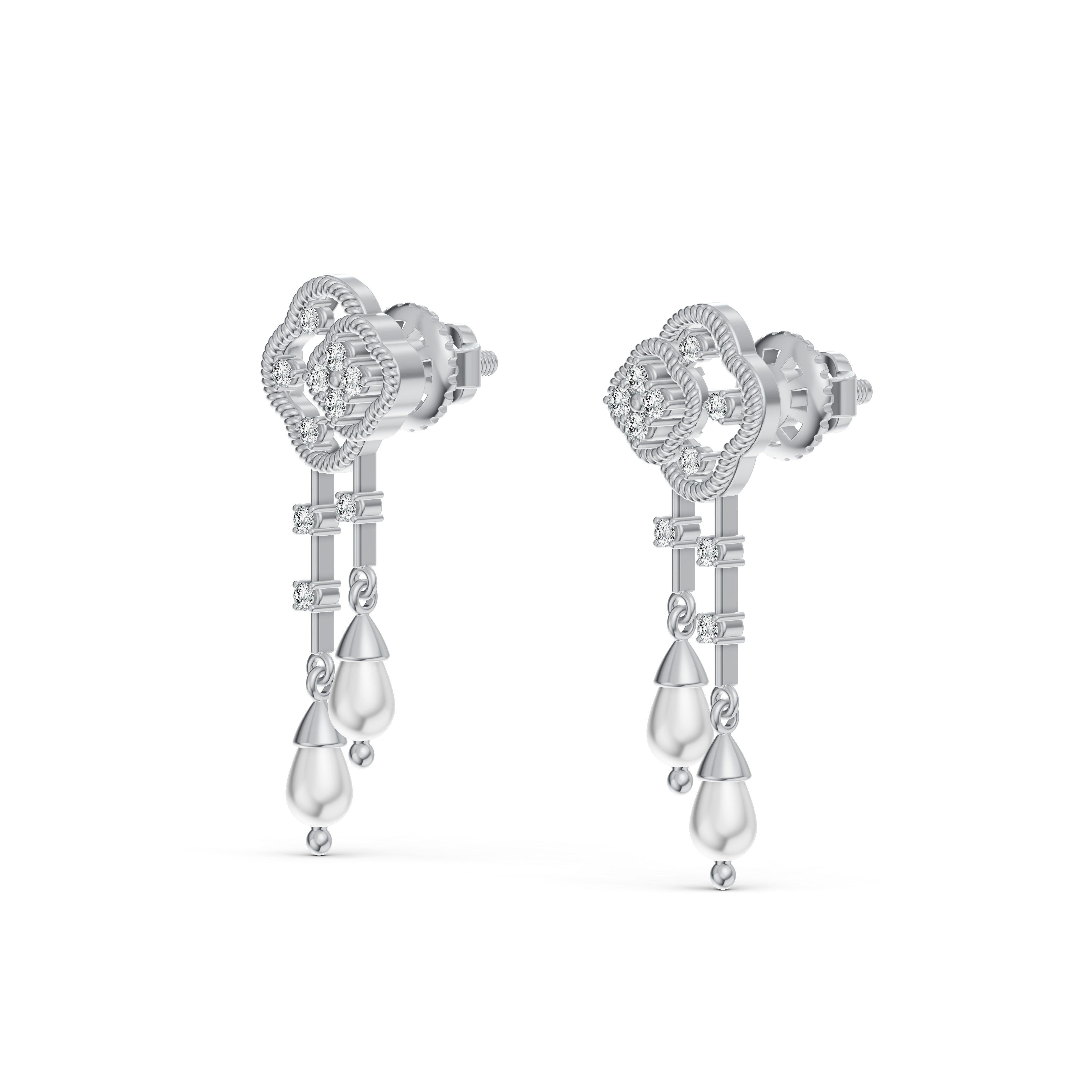 Double Clover Pearl Drop Diamond Earrings
